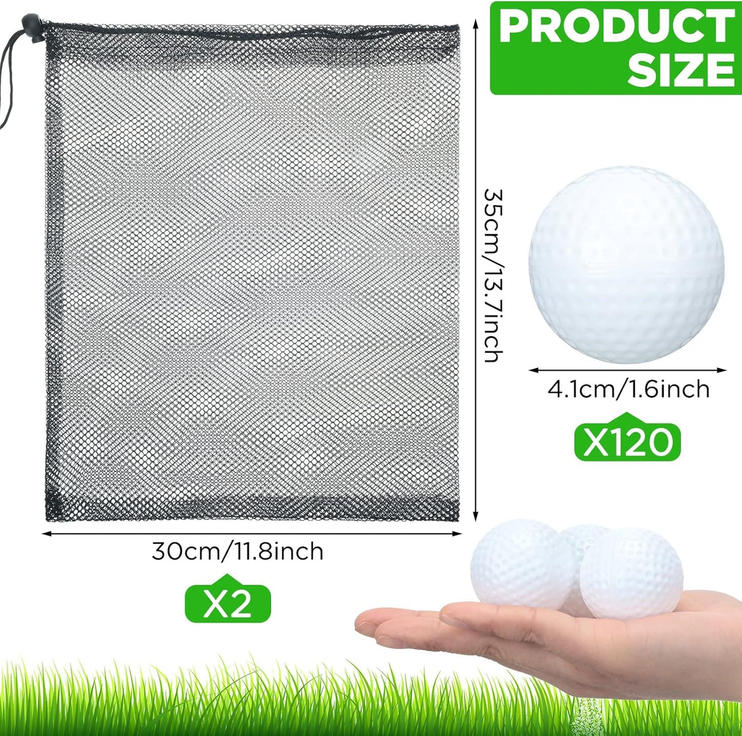Yunsailing 120 Pcs Plastic Practice Golf Balls Bulk Hollow Training Golf Balls with 2 Pcs Mesh Drawstring Storage Bags for Indoor Outdoor Training and Practice