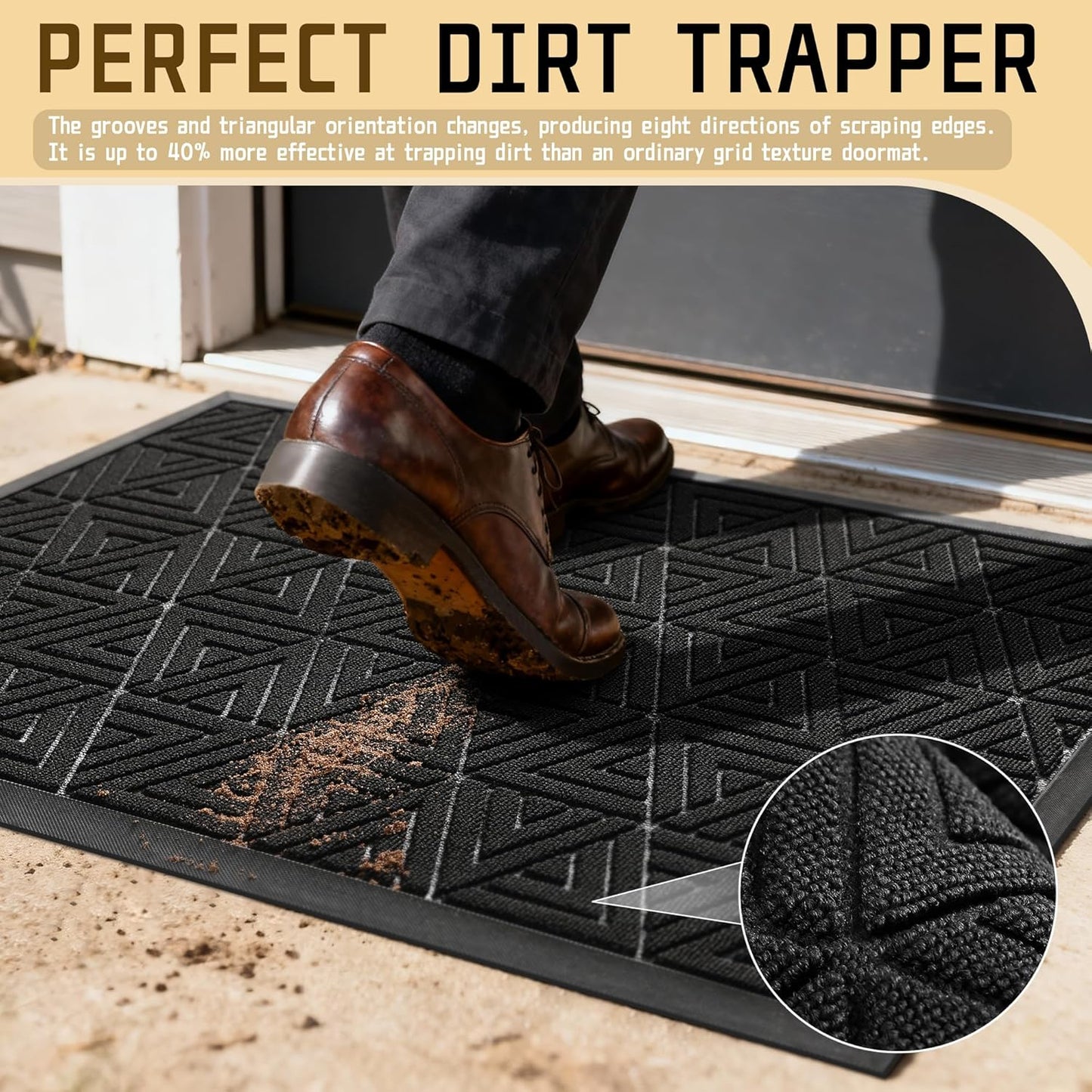 Yimobra Large Door Mat 47x24, All-Weather Waterproof Non-Slip Welcome Matt Outdoor, Heavy Duty Non Slip Doormat for Entryway for Patio and Garage Indoor, Easy Clean, Black