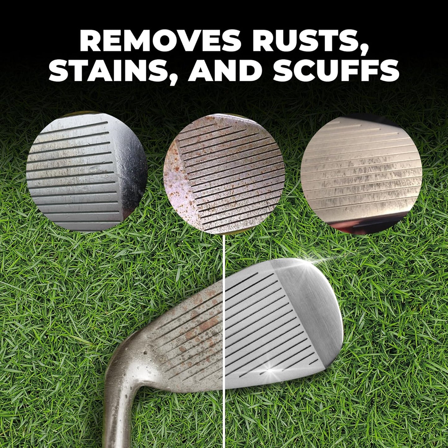 Golf Club Polish - Golf Club Head and Groove Cleaner, Rust Remover for Metal, Zinc, Aluminum, and Steel, Easy to Use Club Cleaner, Instant Rust, Scuff & Stain Remover - , Clean, Polish & Restore