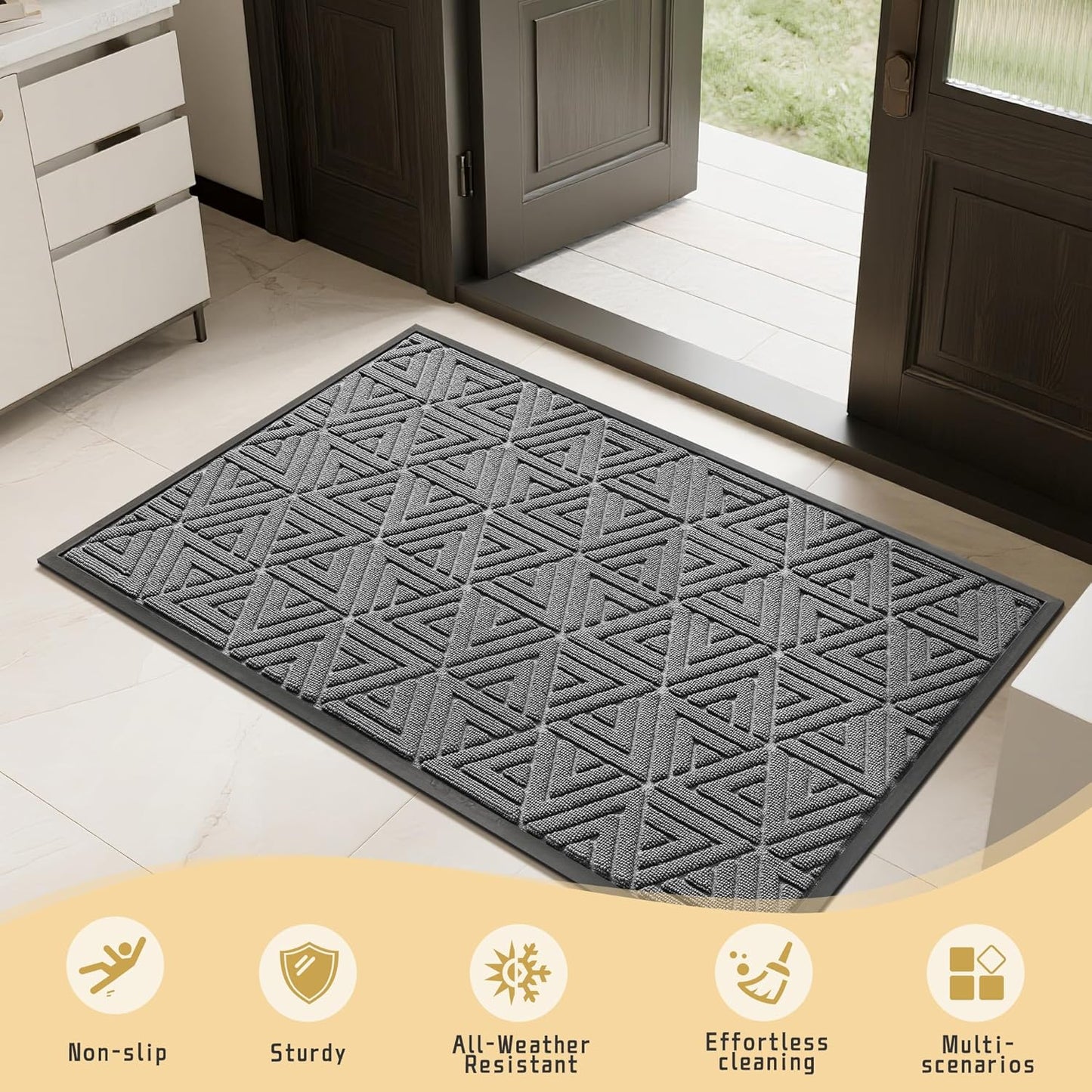 Yimobra Extra Large Door Mat 60x36, All-Weather Waterproof Non-Slip Welcome Matt Outdoor, Heavy Duty Non Slip Doormat for Entryway for Patio and Garage Indoor, Easy Clean, Grey