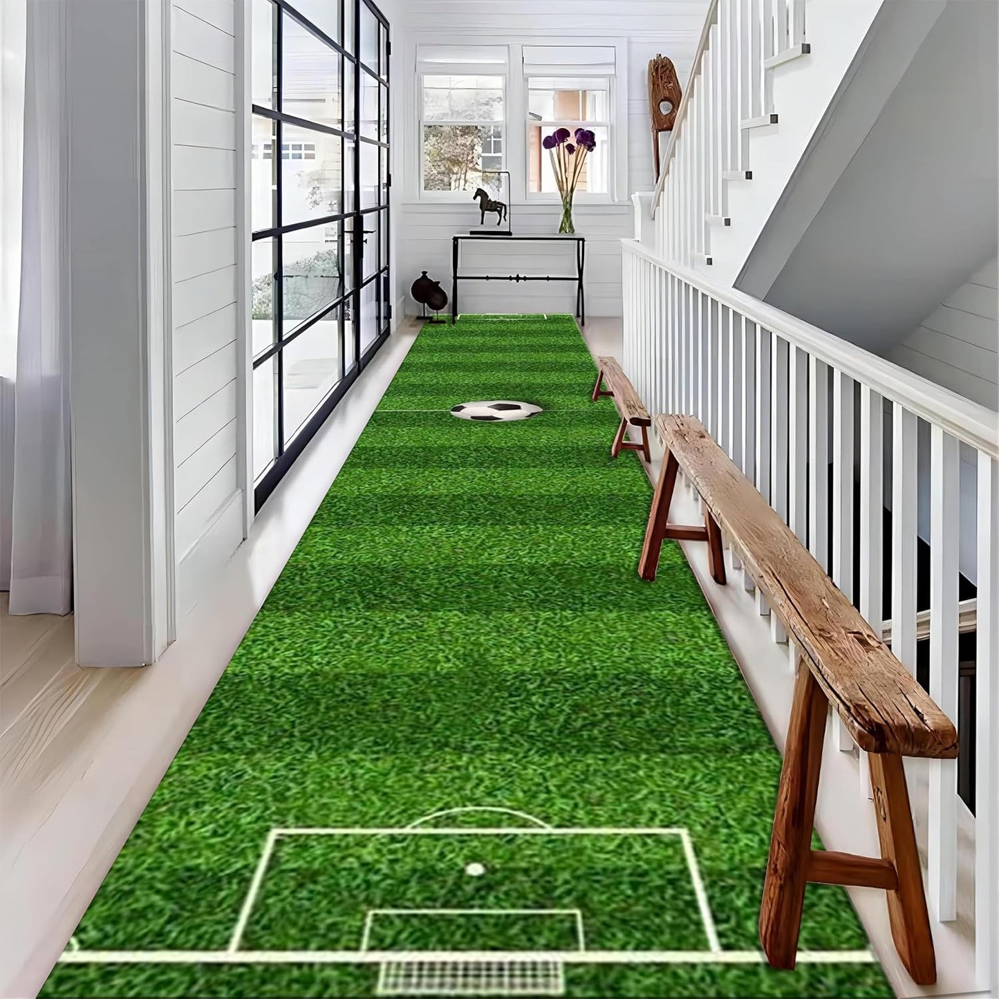 Football Game Area Rug for Living Room, 3.3x10ft, Soccer Sports Entryway Mat, Washable Durable High Traffic Rug, with Non Slip Backing Absorbent Carpets for Entryway Living Room