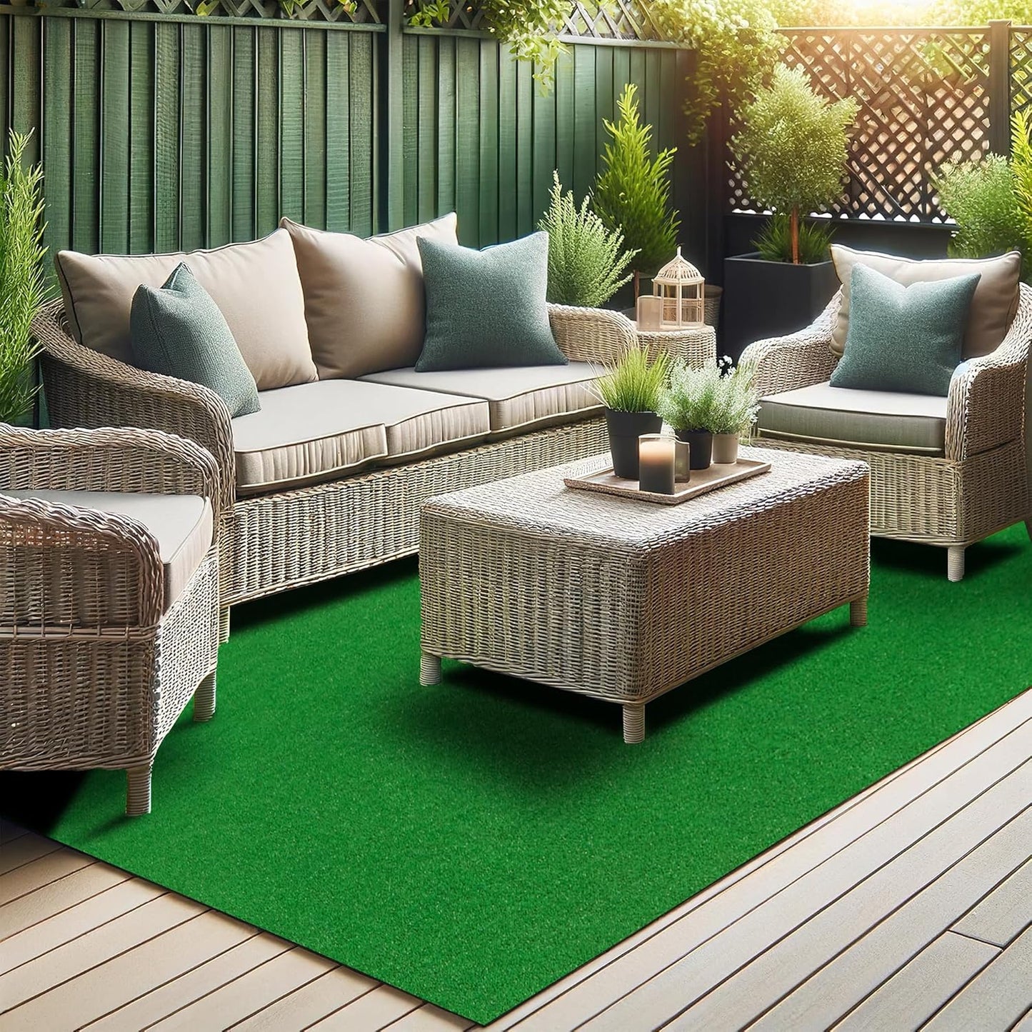 Ottomanson Artificial Grass Turf 6'6" x 28' Indoor Outdoor Faux Grass Rug with Drainage Holes, Customizable with Extra Long Size Options, Perfect for Patio Lawn Balcony Weddings Photoshoot Backdrop