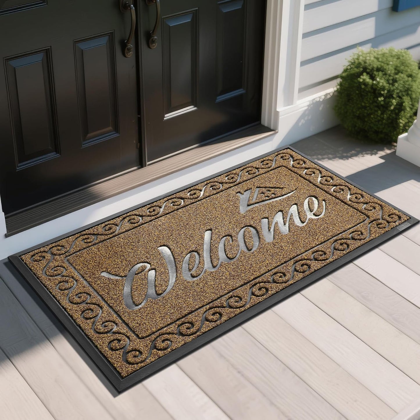 Yimobra Welcome Mat, Heavy Duty Sturdy Door Mats for Home Entrance Outdoor Indoor, Front Doormat for Outside Patio Floor Entry Porch Garage Office, Waterproof, Low Profile, 47 x 24, Beige Brown
