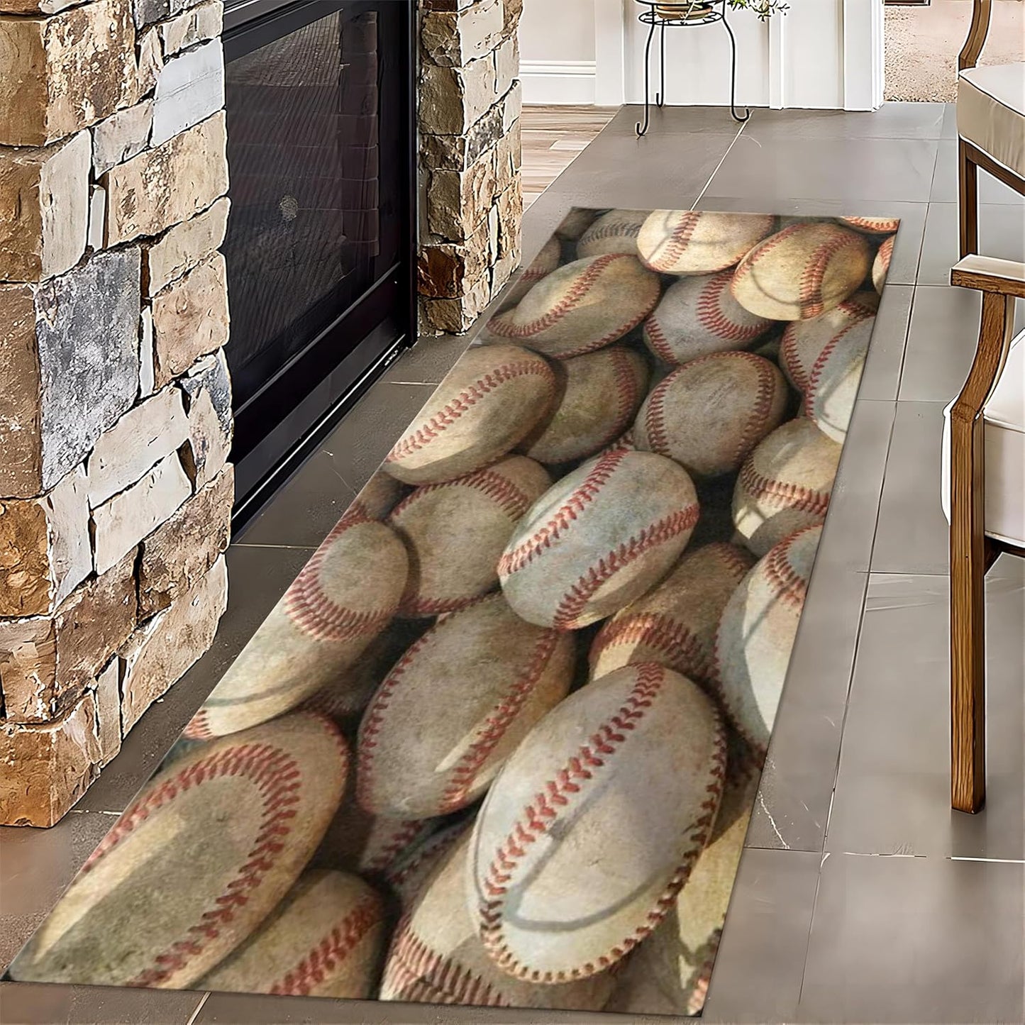 Baseball Long Hallway Rug Runners, 1.3x7ft, Sports Field Indoor Carpet, Reduce Noise Breathable Soft Entry Rug, Non-Shedding Pet Friendly Foldable Area Rug for Indoor Entry Entryway