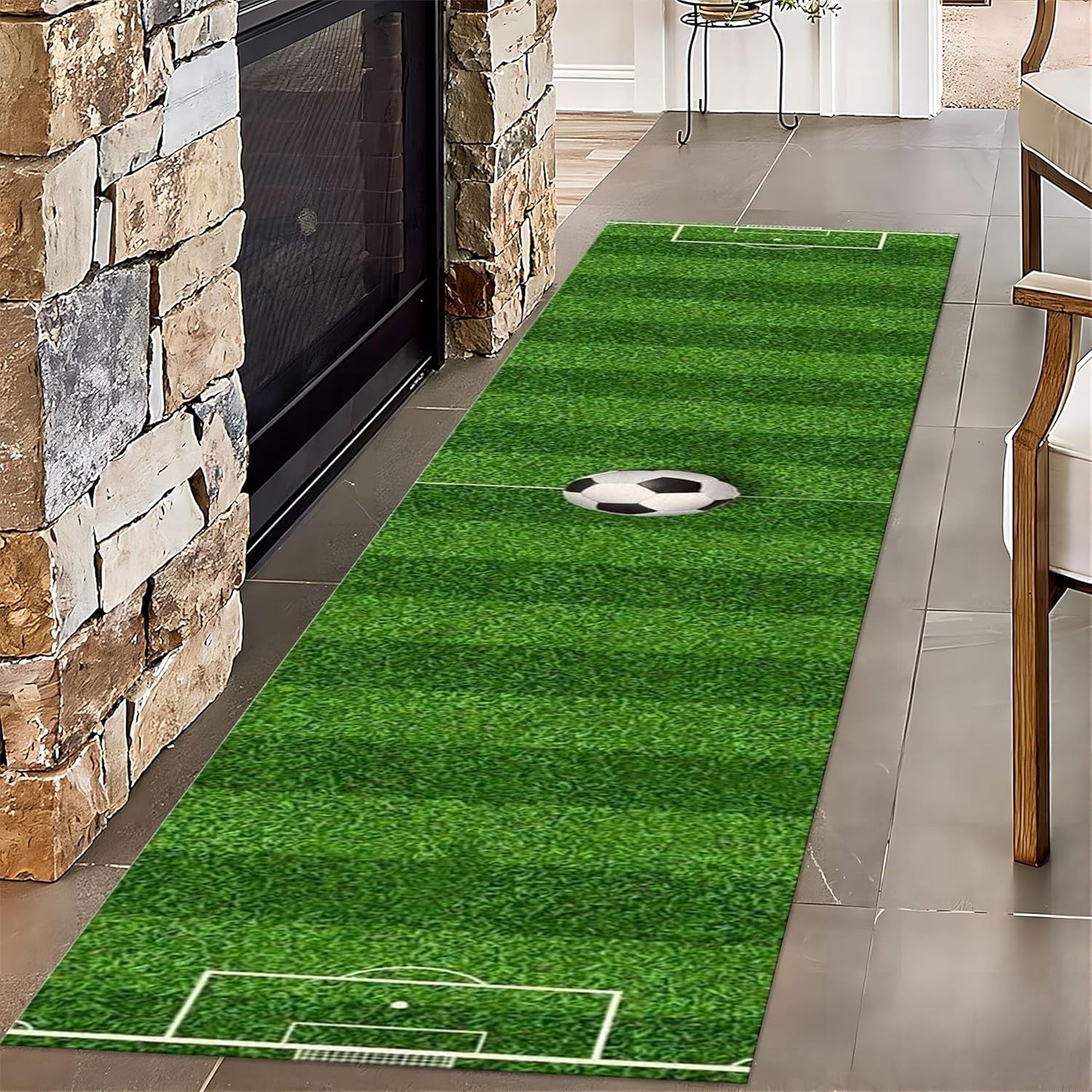 Football Game Area Rug for Living Room, 2x10ft, Soccer Sports Entryway Mat, Washable Durable High Traffic Rug, with Non Slip Backing Absorbent Carpets for Entryway Living Room