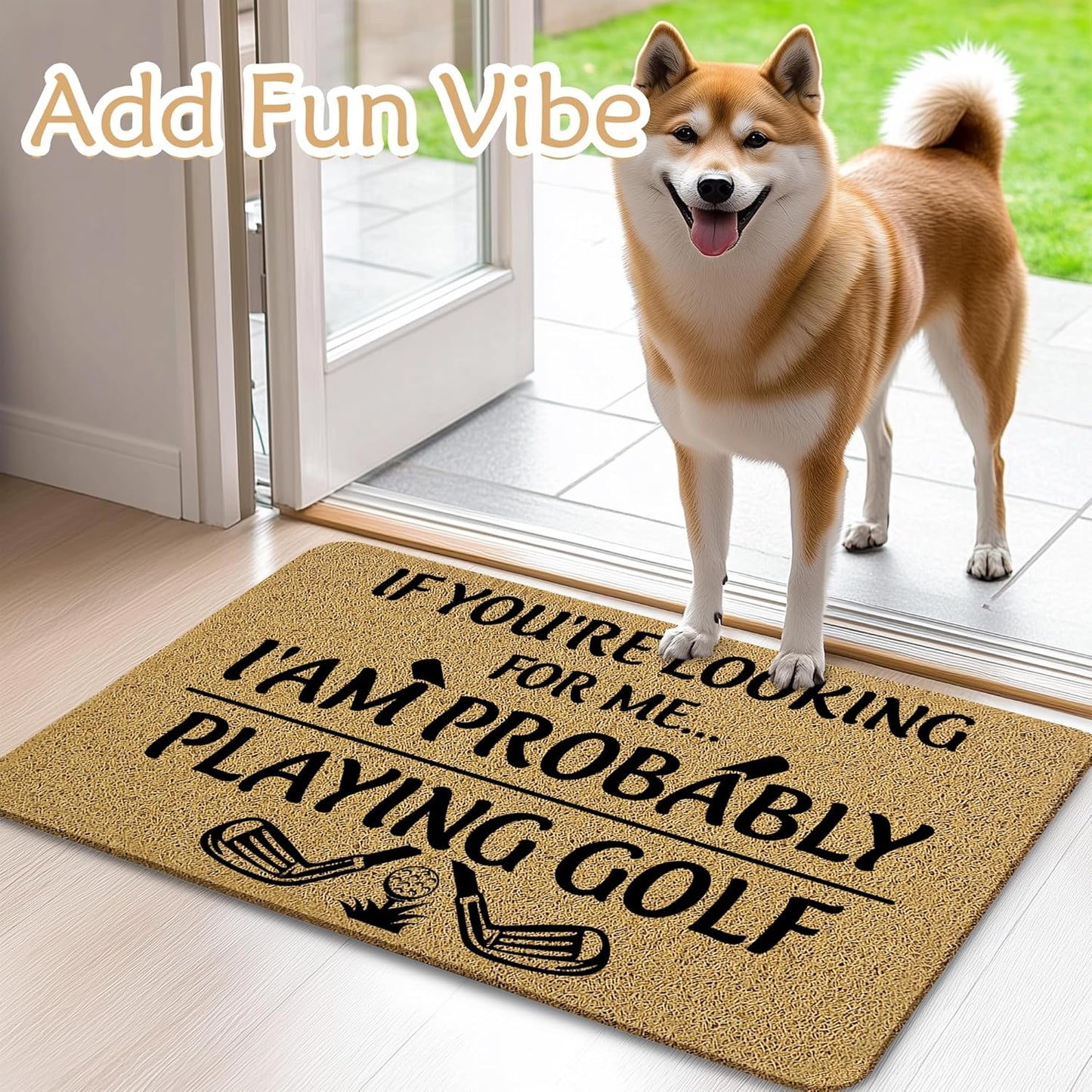 Golf Door Mat, Golf Welcome Mats for Front Door, Probably Out Golfing Humorous Doormat, 17x30 Inches