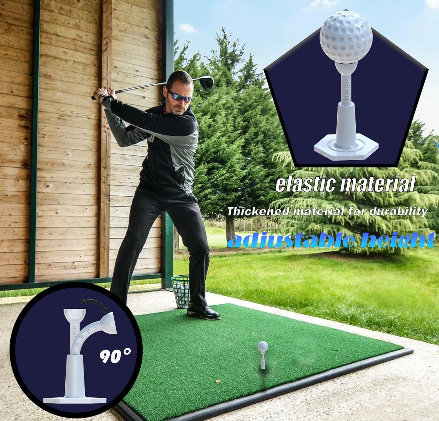 Adjustable Unbreakable Golf Tee，Rubber Golf Tees for Mats，Driving Range Tee，Flight Path Golf Simulator Accessories，3.9 Inch and 2.8 Inch ，Reusable Home Golf Tees （2 Pack Blue+2 high Struts）