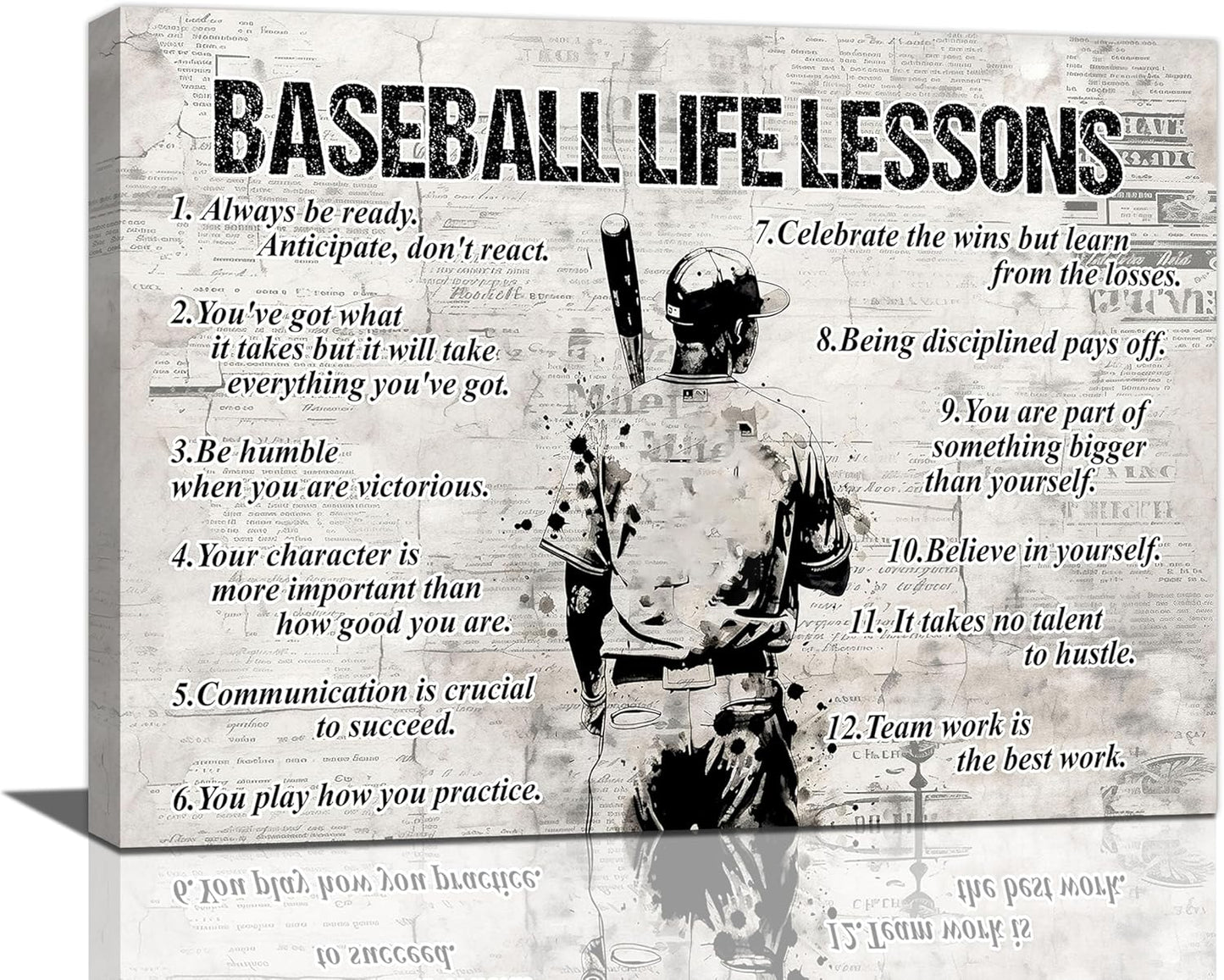 Baseball Sports Wall Art Baseball Life Lessons Wall Decor Baseball Sign Retro Poster Boy Men Room Motivational Decorations Canvas Print Painting Artwork for Bedroom Bathroom Living Room 20"x16"