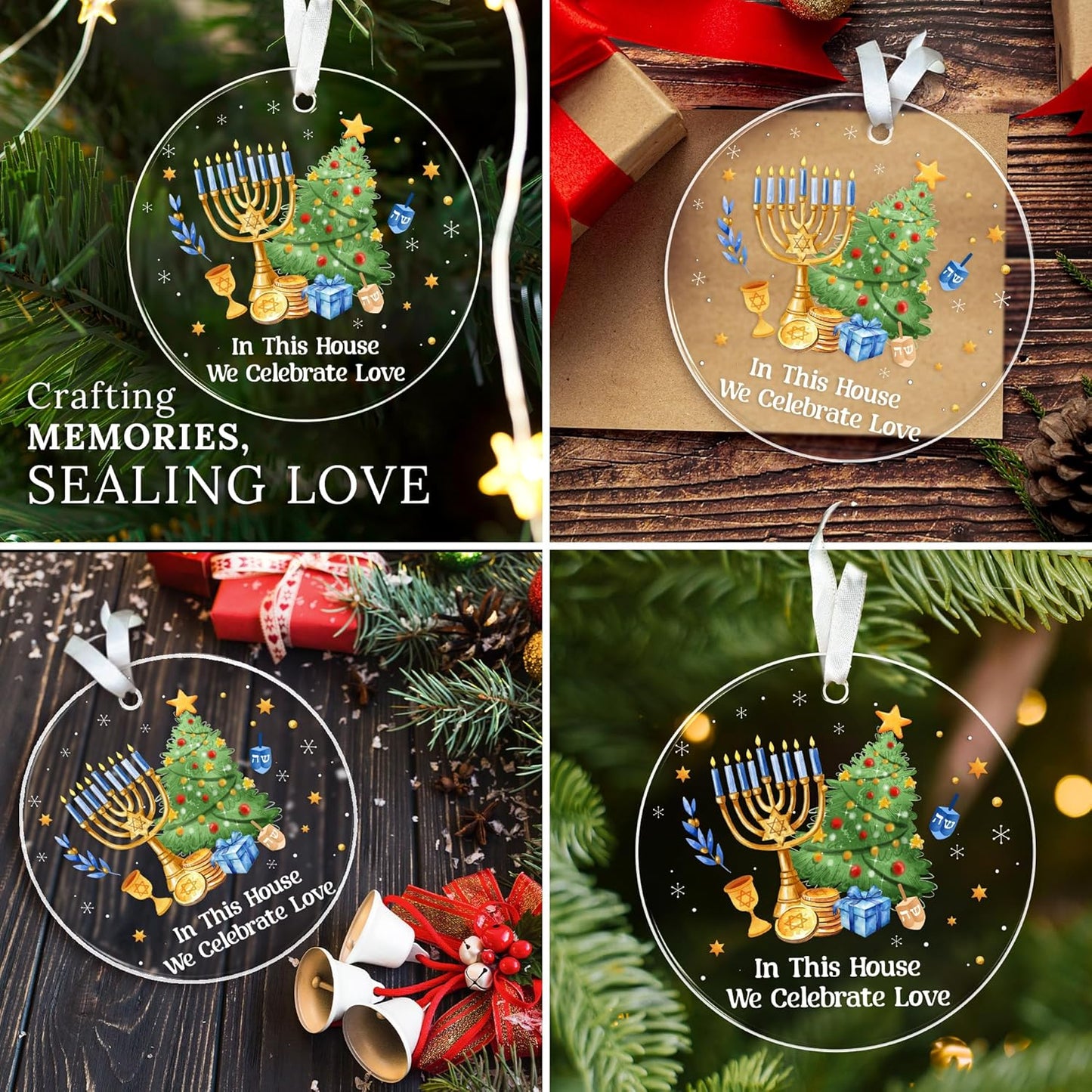 HEXMOZ Hanukkah Gifts - Hanukkah Ornaments for Tree, Jewish Ornaments, Chanukkah Christmas Ornament - Jewish for Women, Men, Adults - Acrylic 2025 Ornament Decoration for Home