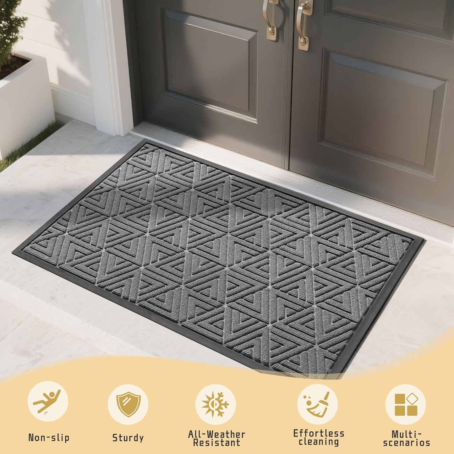 Yimobra Large Door Mat 47x32, All-Weather Waterproof Non-Slip Welcome Matt Outdoor, Heavy Duty Non Slip Doormat for Entryway for Patio and Garage Indoor, Easy Clean, Grey