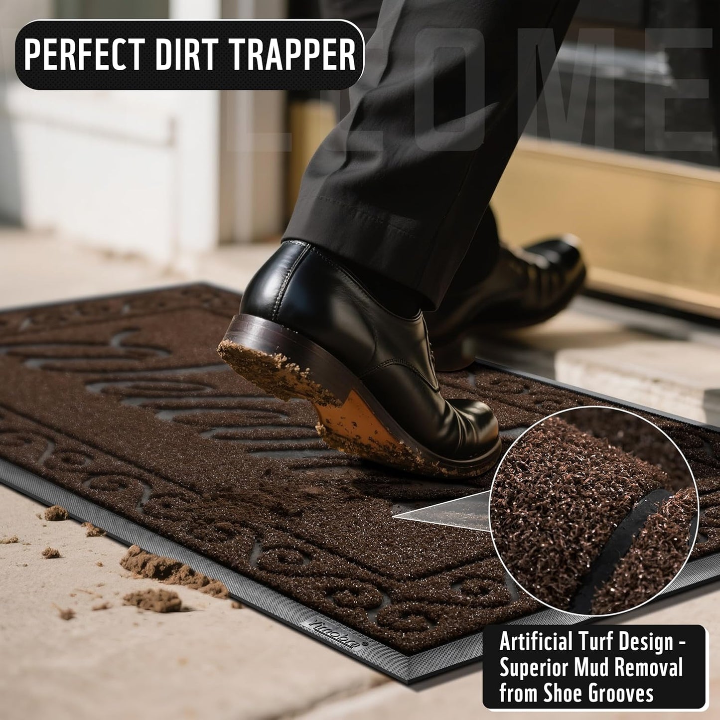 Yimobra Welcome Mat, Heavy Duty Sturdy Door Mats for Home Entrance Outdoor Indoor, Front Doormat for Outside Patio Floor Entry Porch Garage Office, Waterproof, Low Profile, 47 x 24, Coffee