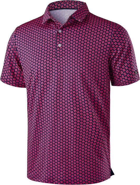 Obla Mens Golf Polo Shirts Short Sleeve Dry Fit Performance Moisture Wicking Casual Print Collared Golf Shirts for Men