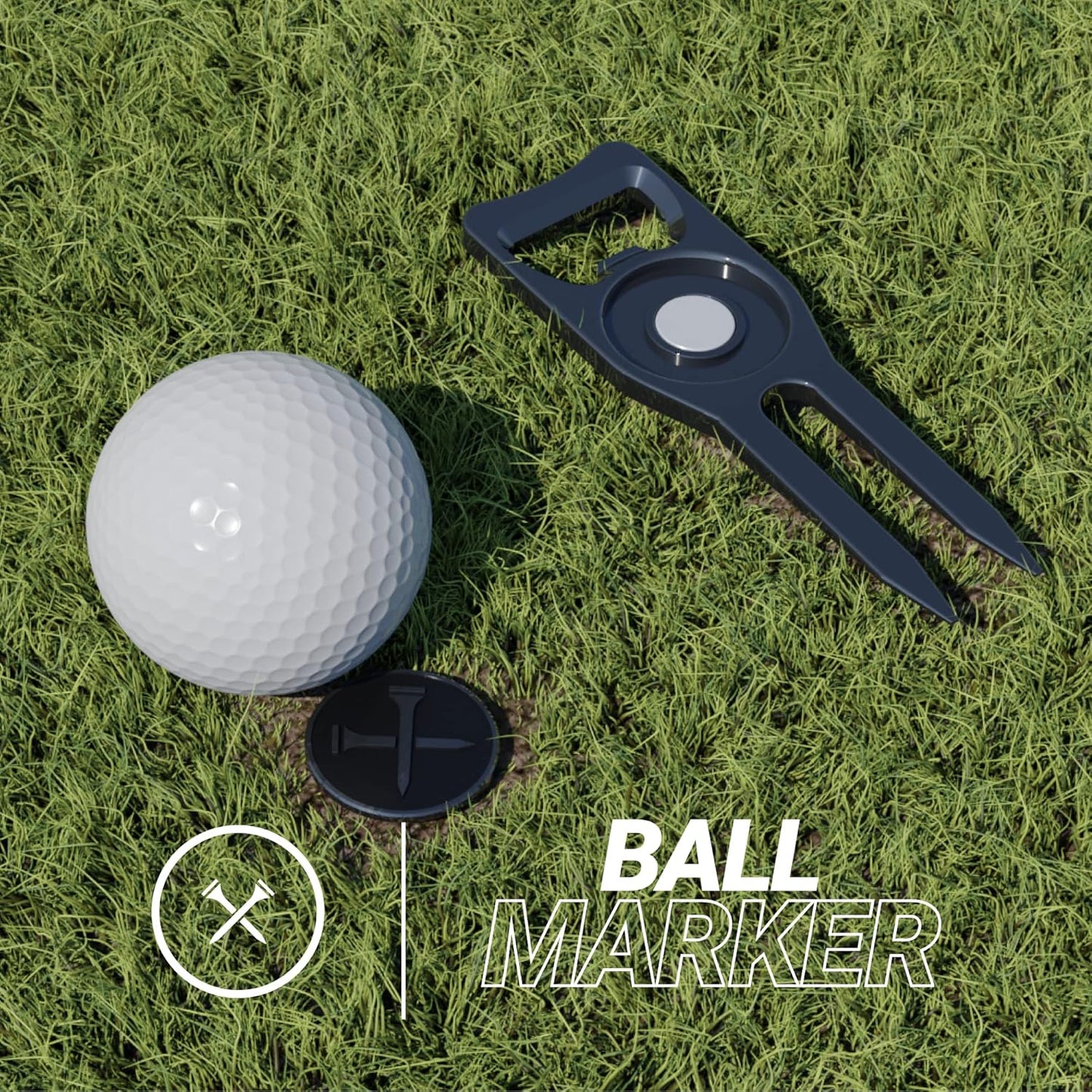 Blue Tees Golf 6-in-1 Premium Divot Tool & Ball Marker - Bottle Opener - Club Tee - Groove Cleaner - Putting Alignment - Designed to Be the Ultimate Tool for the Green – Silver