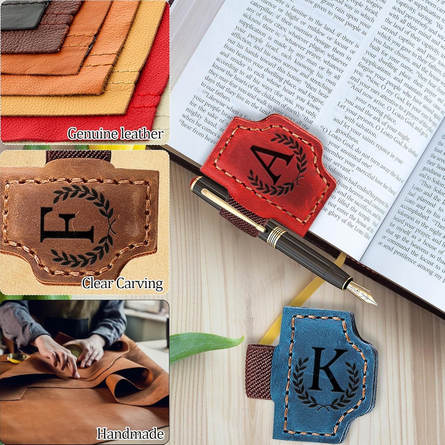 Bygone Mark Bookmark with Pen Holder, 26 Letters Name Initial Personalized Magnetic Bookmarks, Leather Book Mark for Men Women, Travelers Accessories, Teachers Readers Book Lovers Gifts (Coffee, A)