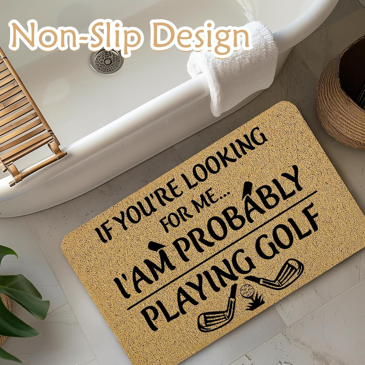 Golf Door Mat, Golf Welcome Mats for Front Door, Probably Out Golfing Humorous Doormat, 17x30 Inches