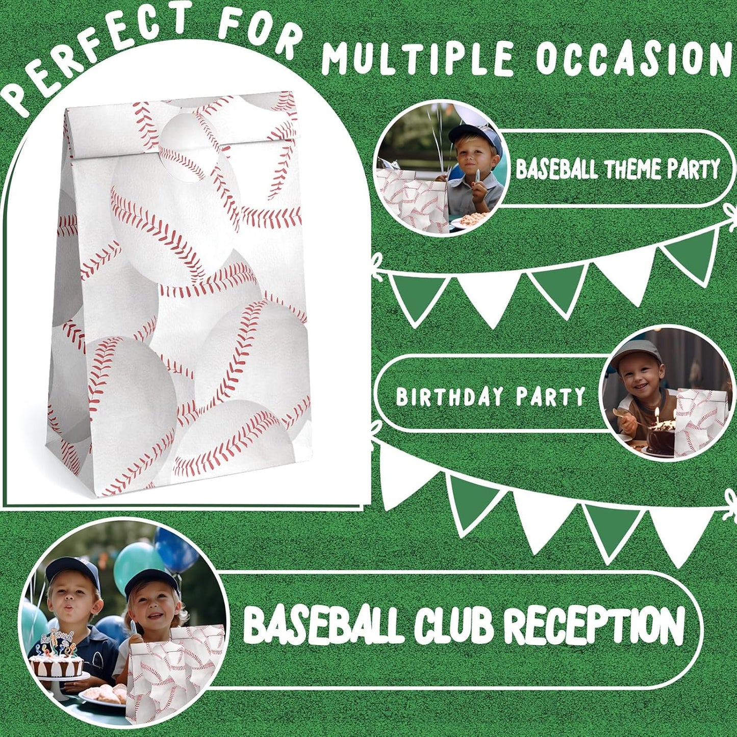 OuteGo 24 Baseball Party Favor Bags with Stickers - Goodie Bags & Party Favors for Kids' Birthday Parties