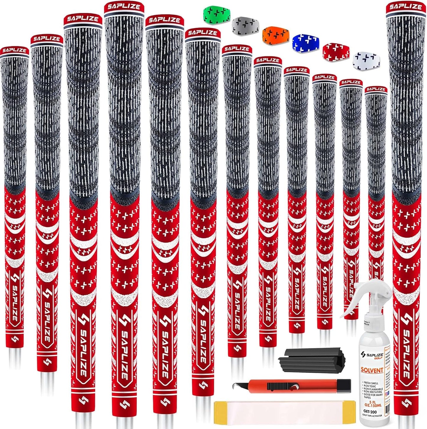 SAPLIZE Cross Cord Golf Grips Set of 13 Grips with Tape or Full Regripping Kit, Std/Mid/Jumbo, Low Taper Design, Multi-compound Hybrid, Anti-Slip Golf Club Grips, CL03 Series