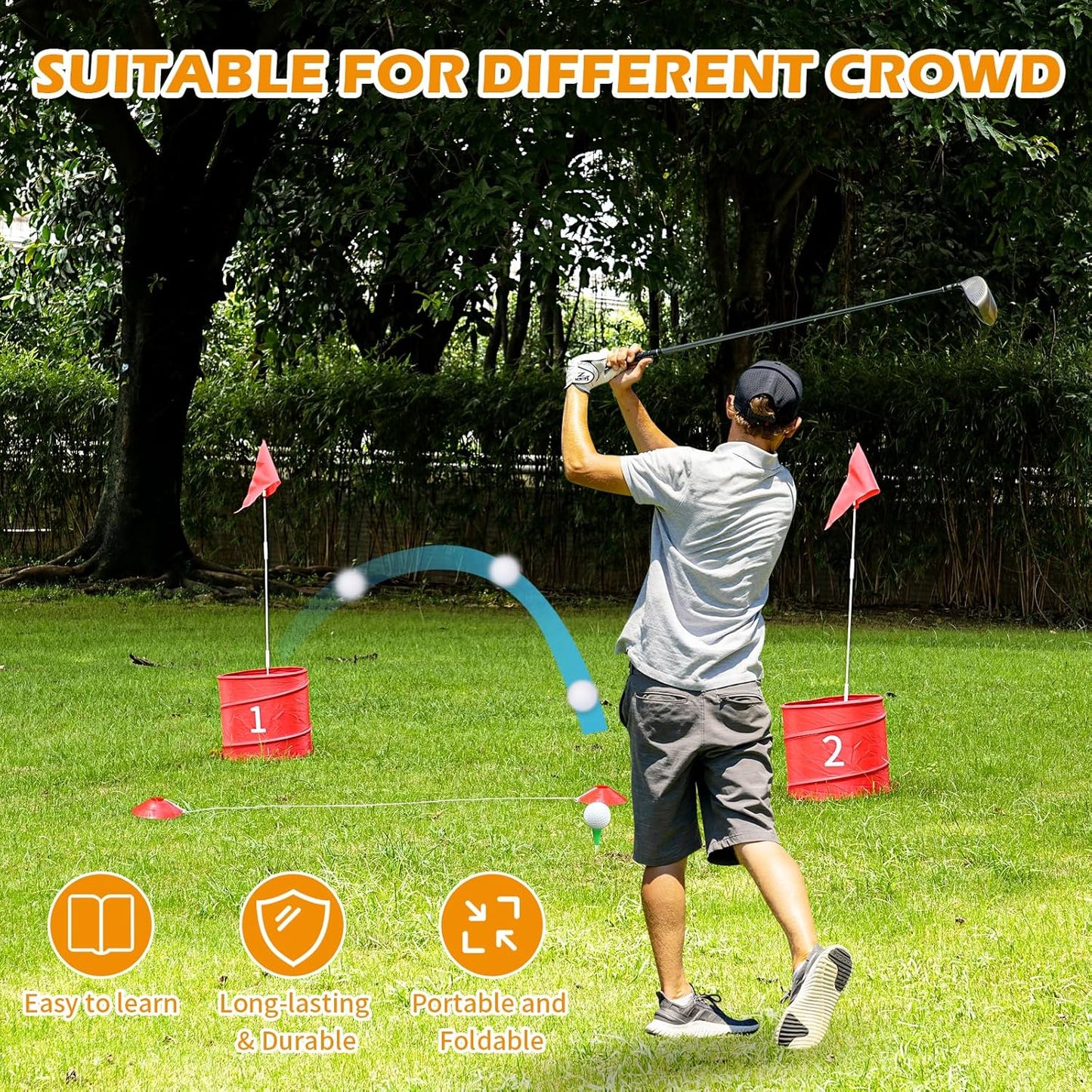 6 Pcs Backyard Golf Outdoor Game with 2 Clubs-Outdoor Golf Yard Game for Practice, Golf Chipping Game for Adults and Family,Beach,Camping,Lawm,Park