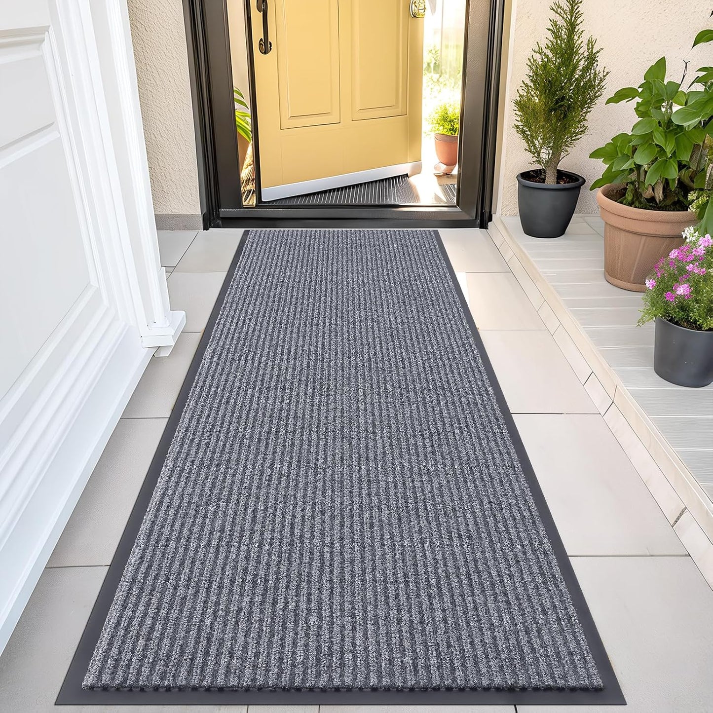 OLANLY Front Door Mat Indoor Outdoor Entrance, Waterproof Heavy Duty Doormat, Fade Resistant, Low Profile, Easy Clean Patio Porch Welcome Floor Mats for Entry, 47x23, Light Gray