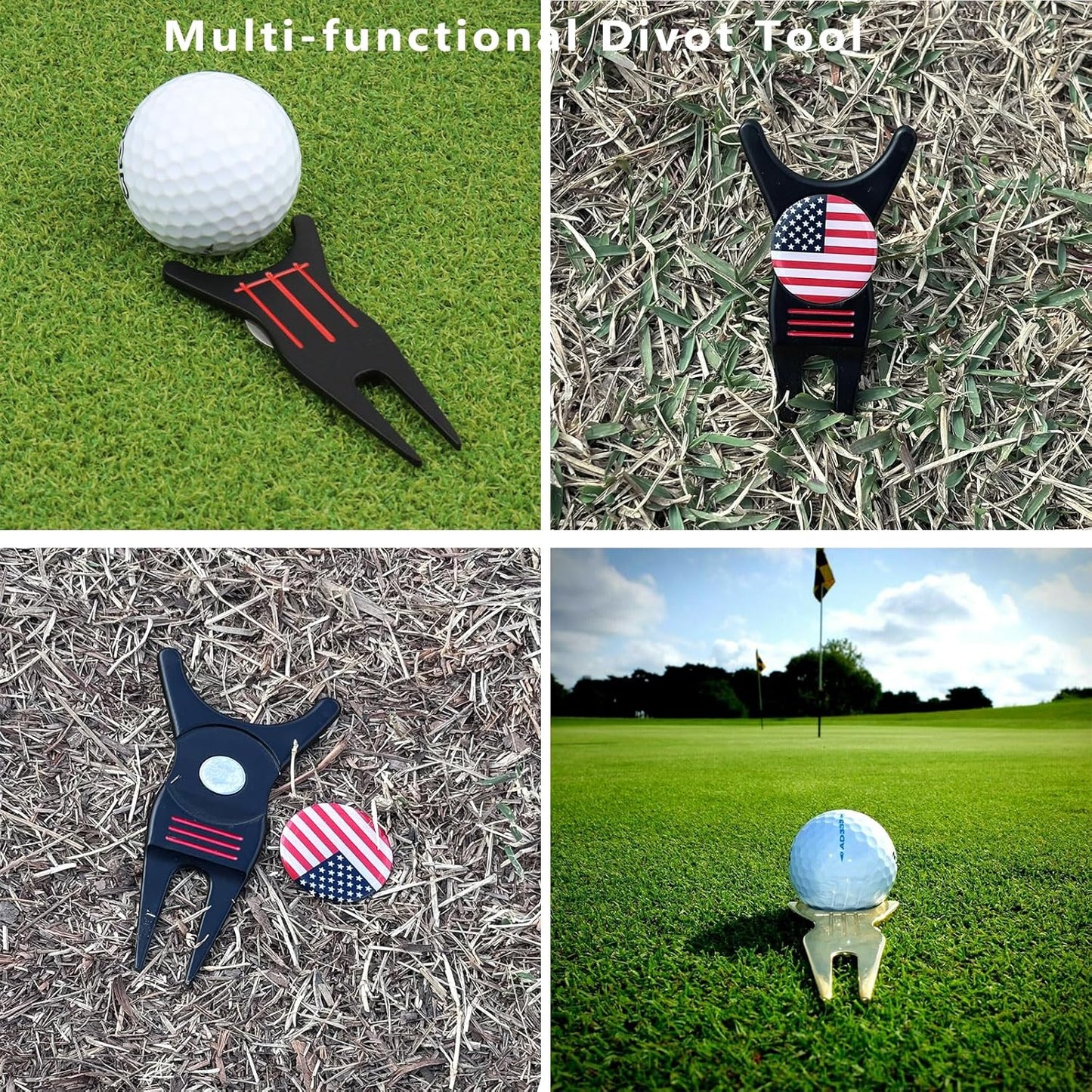 Golf Divot Repair Tool with Removable Magnetic Golf Ball Marker Alignment, Golf Divot Tool with Alignment Lines on Both Sides