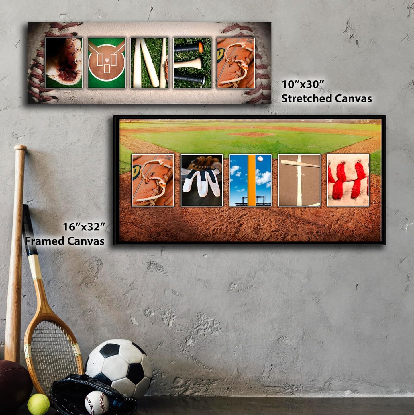 Framed Canvas - Personalized Baseball Name Art Print for Man cave, Boys Room, or Office!