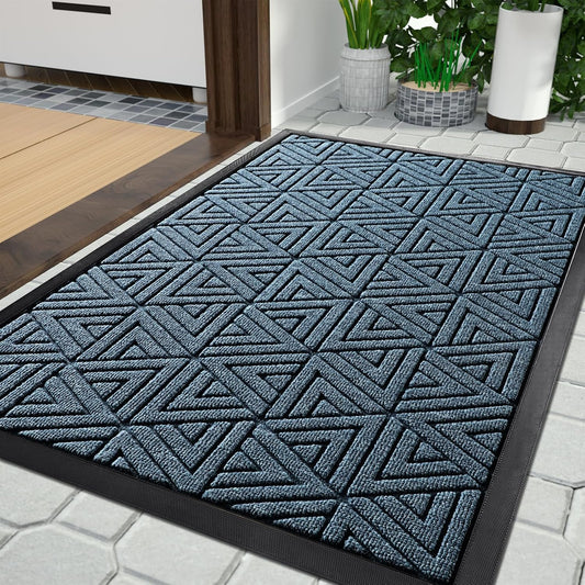 Yimobra Outdoor Mats for Front Door 29.5x17, Stops Mud & Dirt at Entrance, Fits Garage & Patio, All-Weather Waterproof Non Slip Outdoor Indoor Welcome Mat, Mix Blue