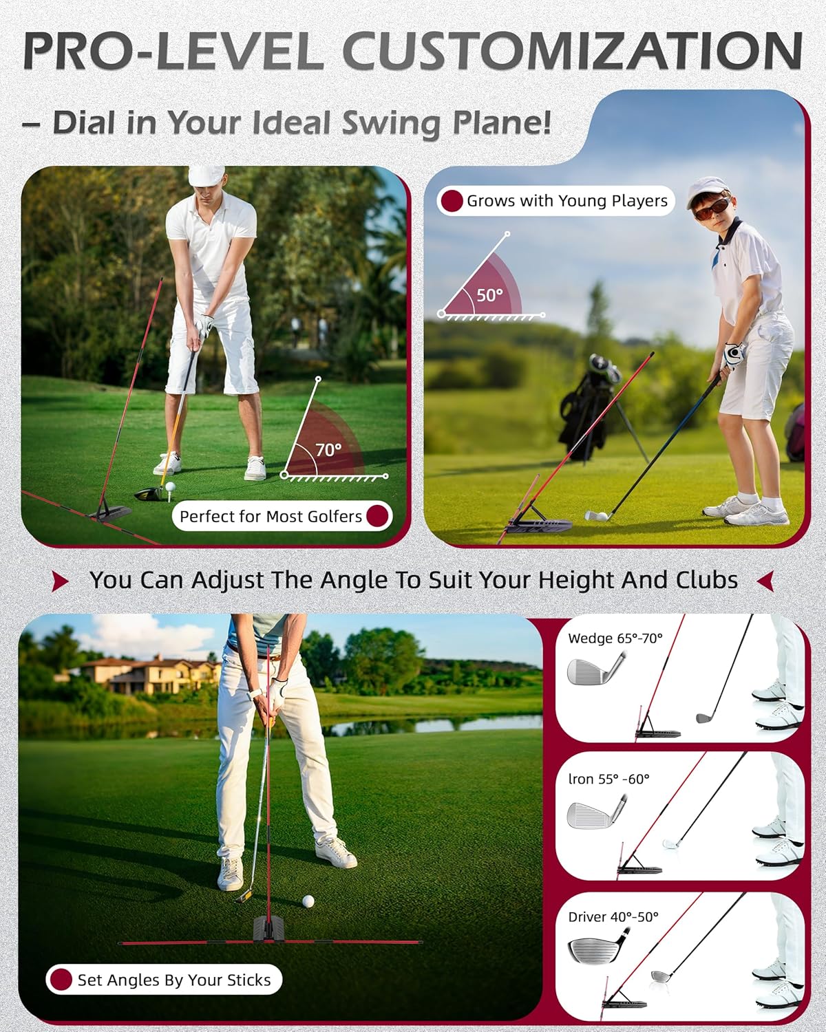 Golf Alignment Stick, Golf Swing Trainer with Angle Plate/Holder Sets, Posture Corrector Golf Trainging Aid, Swing Plane Trainer for Aiming, Putting, Swing/Golf Practice Tools