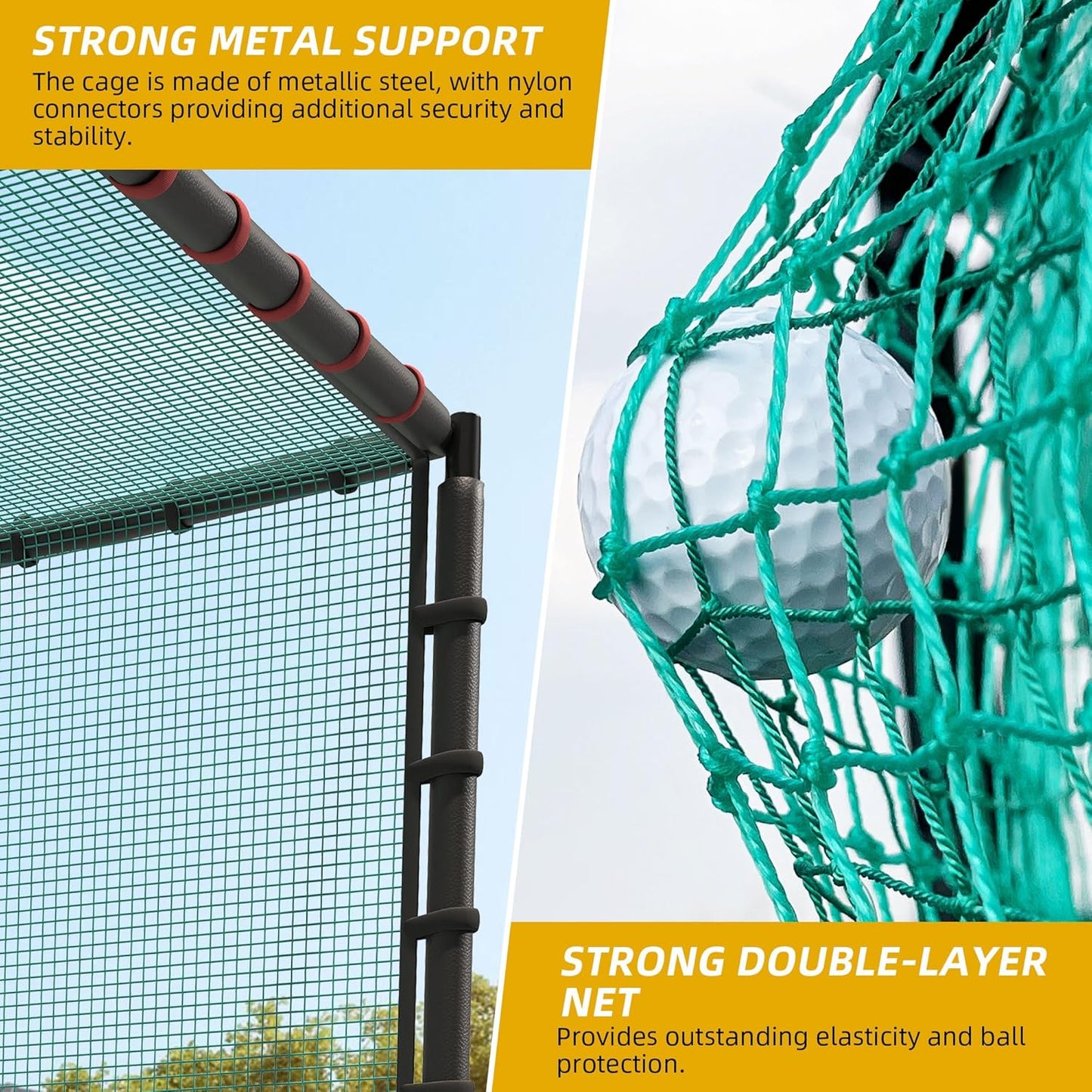 Golf Cage Net with Wheels, Upgrade Driving Hitting Cage with Metal Frame, Golf Practice Net for Full Swing and Chipping Backyard Indoor Outdoor Lawn(Includes 1 Hitting Mat 6 PU Balls 1 Tee)