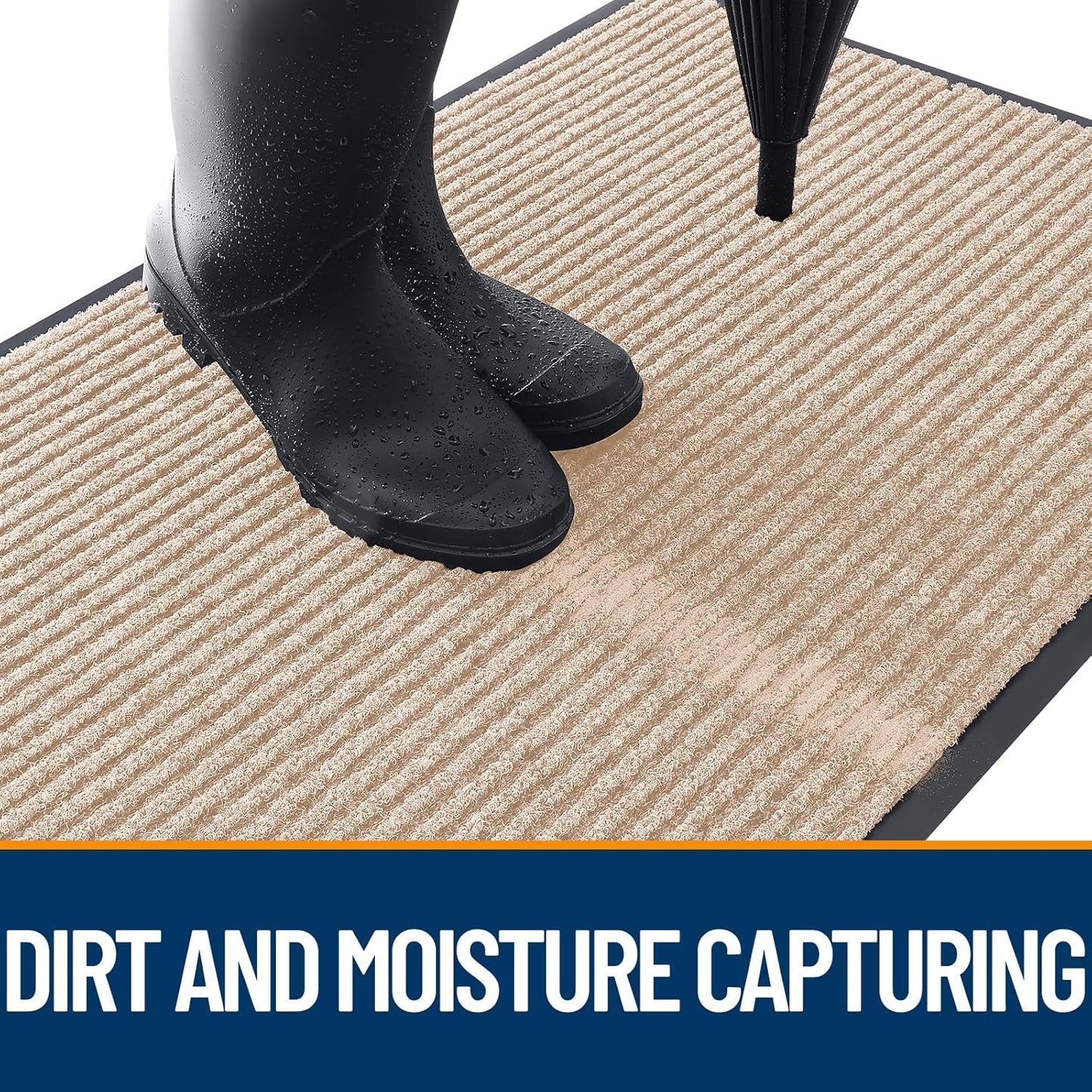 OLANLY Front Door Mat Indoor Outdoor Entrance, Waterproof Heavy Duty Doormat, Fade Resistant, Low Profile, Easy Clean Patio Porch Welcome Floor Mats for Entry, 59x20, Beige