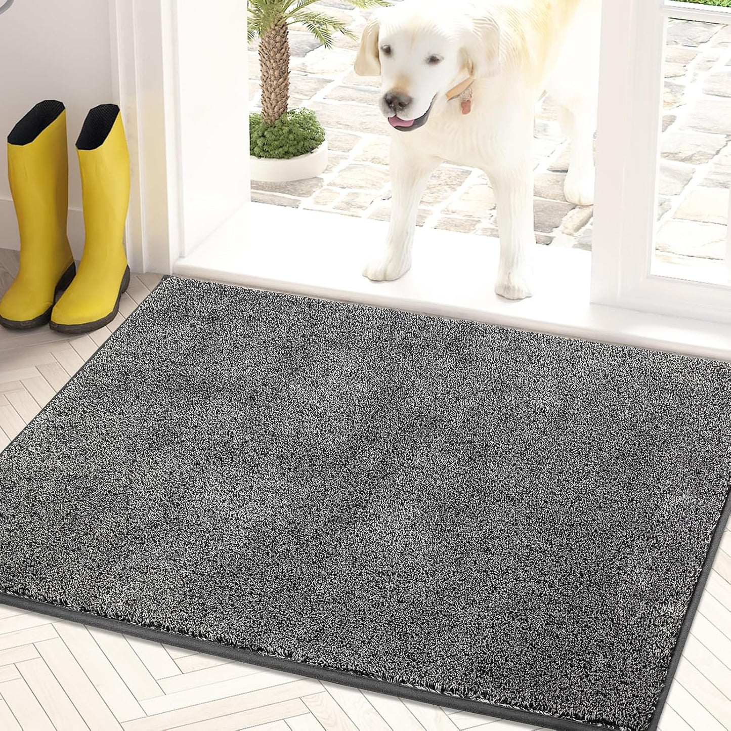PURRUGS Dirt Trapping Door Mat 24" x 35.5", Non-Slip Machine Washable Entry Rug, Shoe Scraper, Dog Doormat, Super Absorbent Welcome Mat for Front & Back Door, Muddy Shoes & Paws, Light Grey-Dark Grey