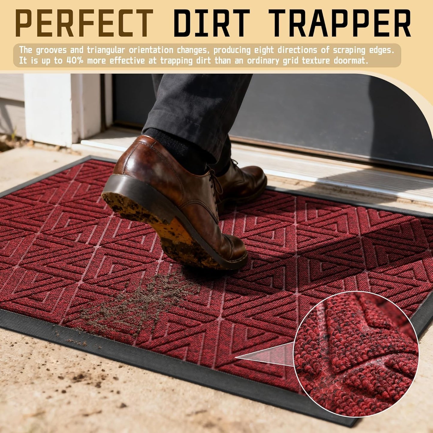 Yimobra Extra Large Door Mat 60x36, All-Weather Waterproof Non-Slip Welcome Matt Outdoor, Heavy Duty Non Slip Doormat for Entryway for Patio and Garage Indoor, Easy Clean, Black Red