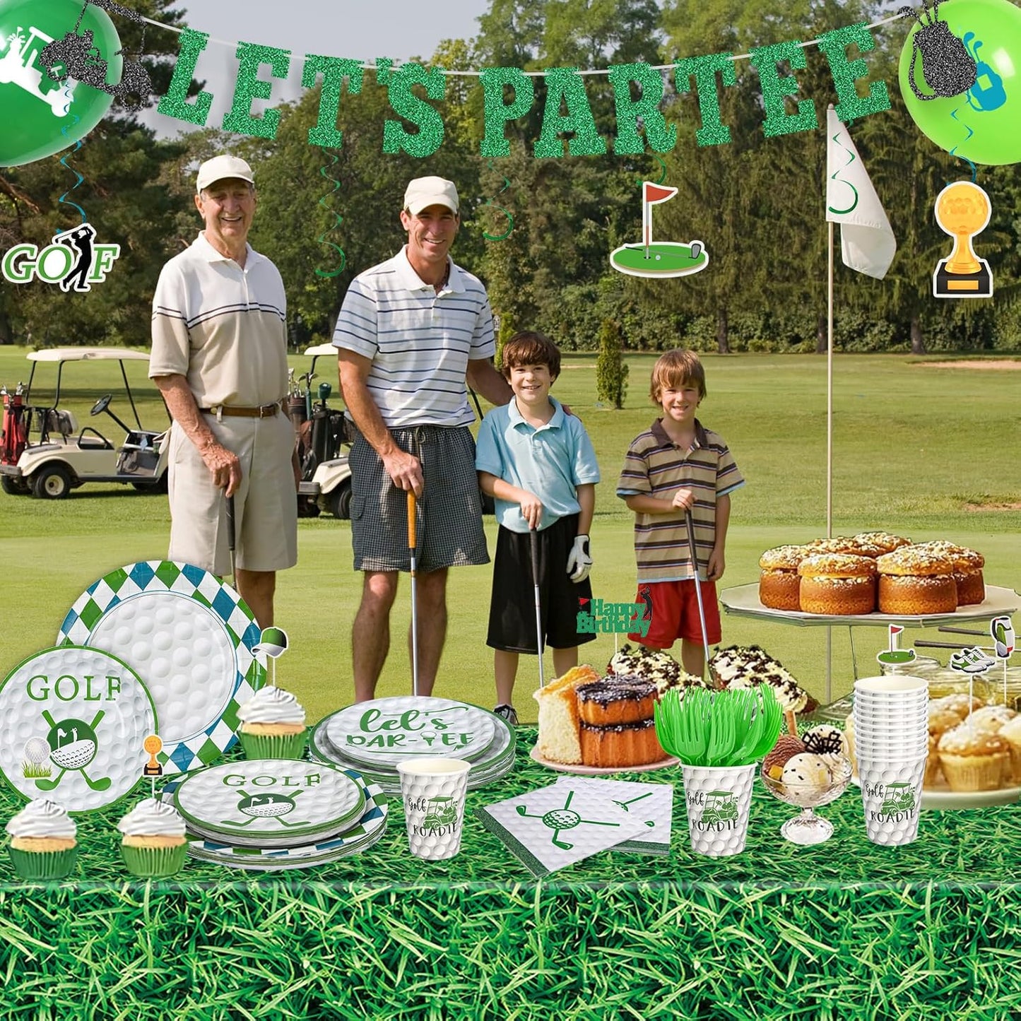 Golf Birthday Party Decorations,158pcs Golf Themed Party Decorations Include Tablecloth,Plate and Napkin,Cup,Fork,Banner,Balloon,Cake Topper,Hanging Swirls, Golf Party Supplies Serve 24