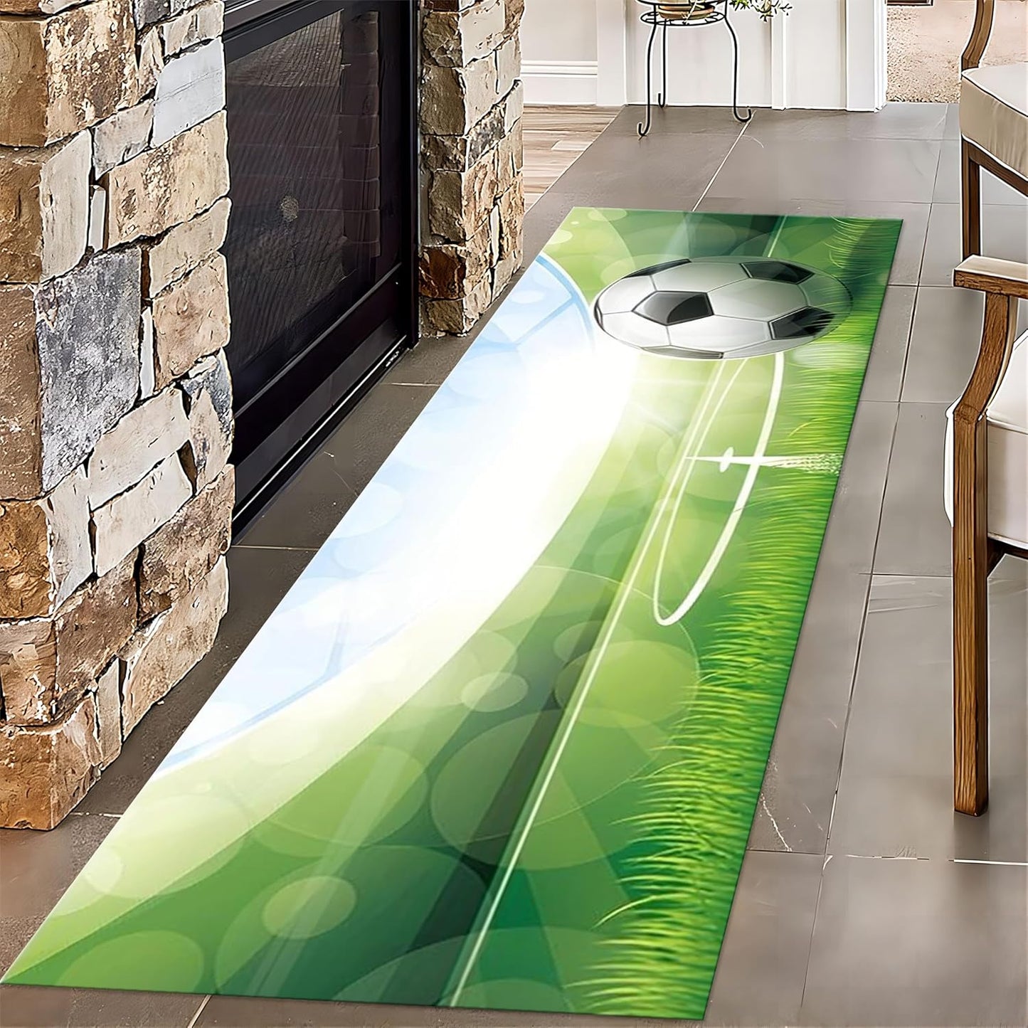 Football Game Area Rug for Living Room, 1.3x7ft, Soccer Sports Entryway Mat, Washable Durable High Traffic Rug, with Non Slip Backing Absorbent Carpets for Entryway Living Room
