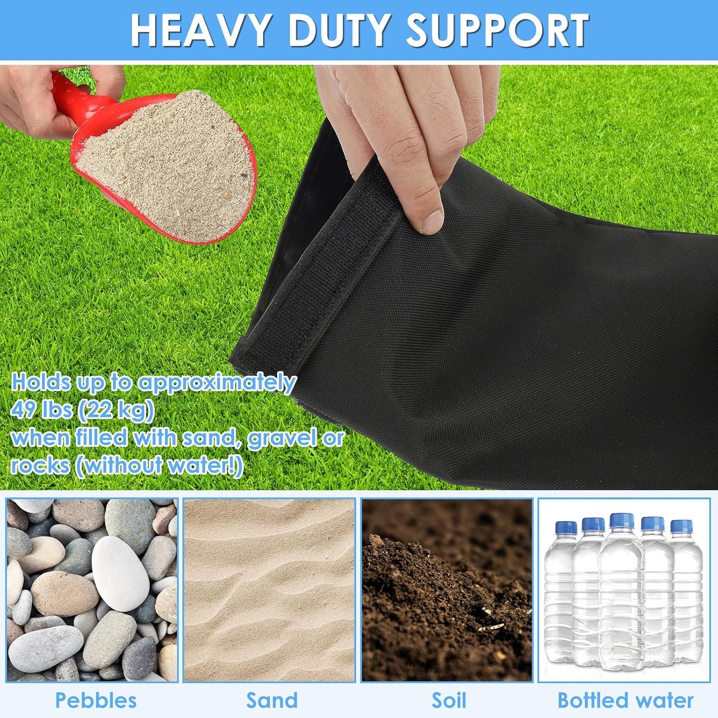 Umbrella Base Weights, 4 Pack Fillable Sand Bag Weights Heavy Duty up 49LBS, Outdoor Furniture Weights Waterpoof for Cantilever Patio Umbrella, Trampoline, Outdoor Garden Backyard Furniture.