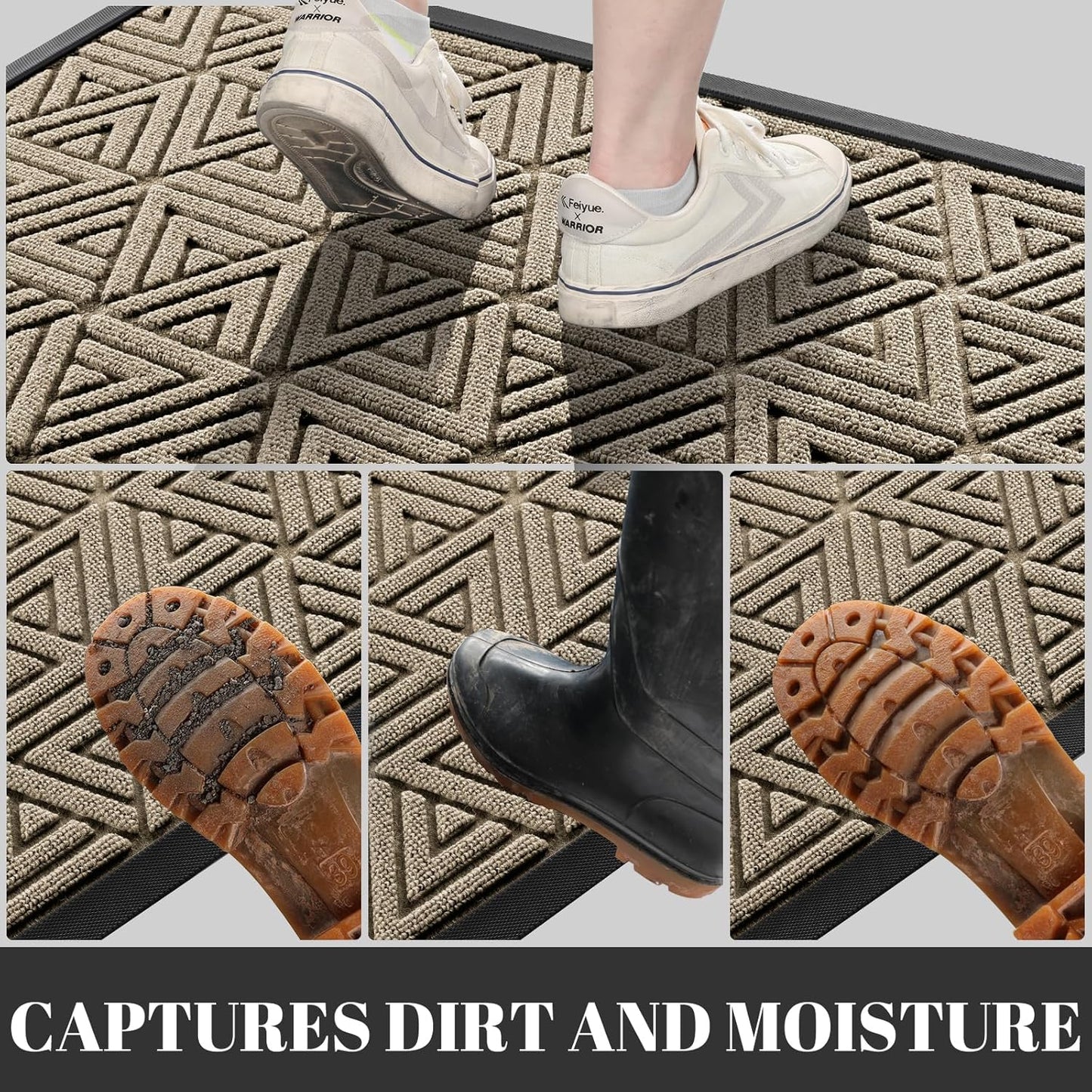 Yimobra Outdoor Mats for Front Door 29.5x17, Stops Mud & Dirt at Entrance, Fits Garage & Patio, All-Weather Waterproof Non Slip Outdoor Indoor Welcome Mat, Beige