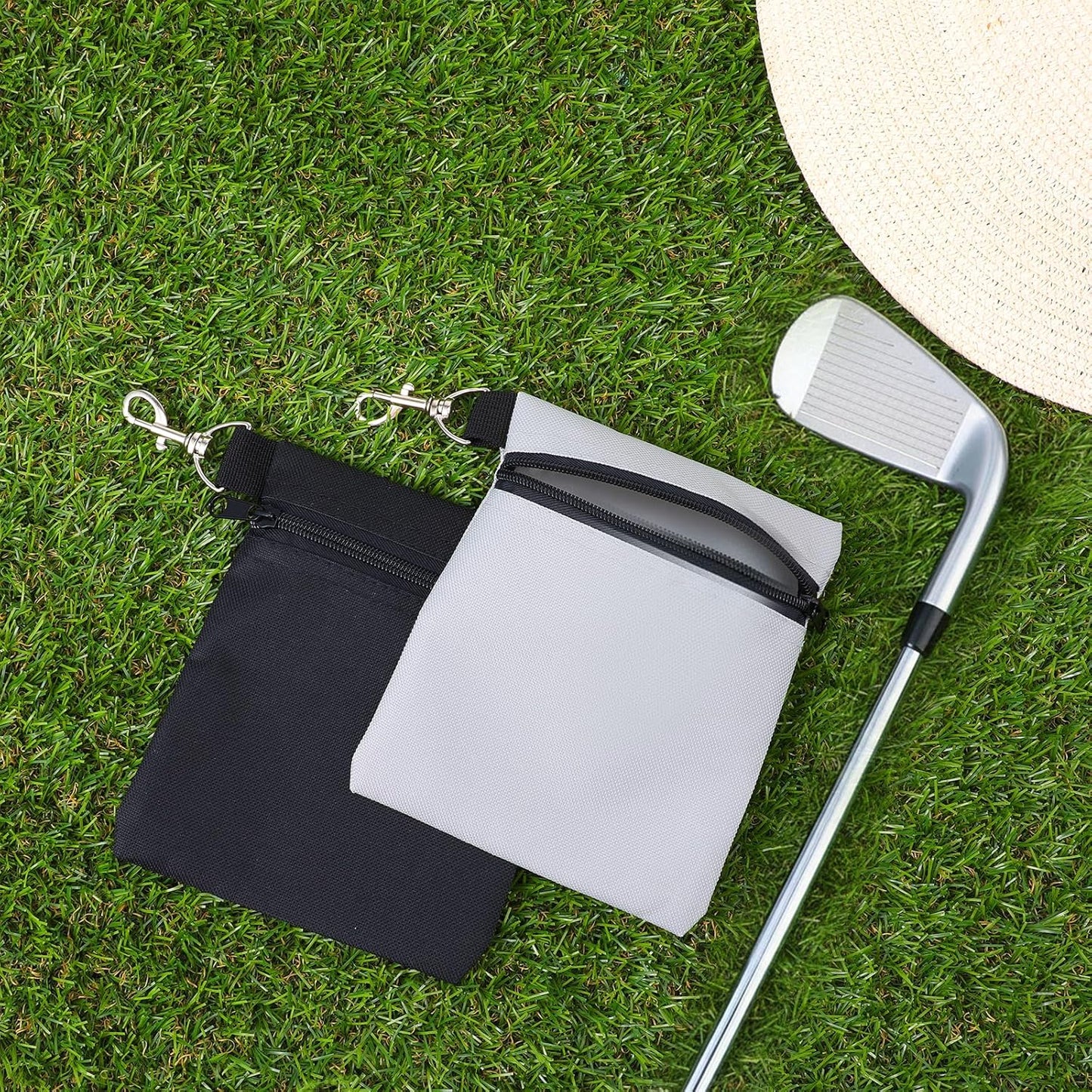 DIVINA VITAE 2 Pcs Golf Tee Bag Pouch 5.5 X 6.7 Inch Zipper Golf Tee Pouch with Metal Lobster Claw Clip Valuables Gift Accessory Storage Bag for Men Women