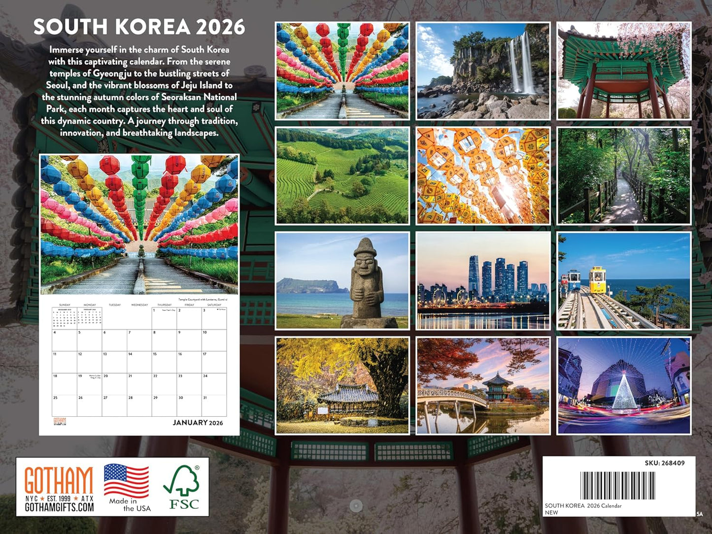 South Korea Calendar 2026 Monthly Wall Calender 12 Month | American Made In The USA
