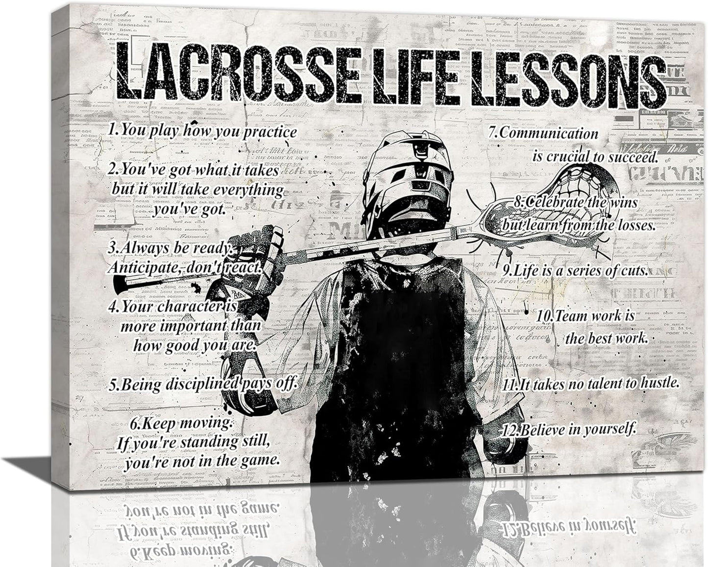 Lacrosse Sports Wall Art Life Lessons Sign Retro Poster for Boy Men Room Motivational Decorations Canvas Print Painting Artwork for Bedroom Bathroom Living Room 24"x20"