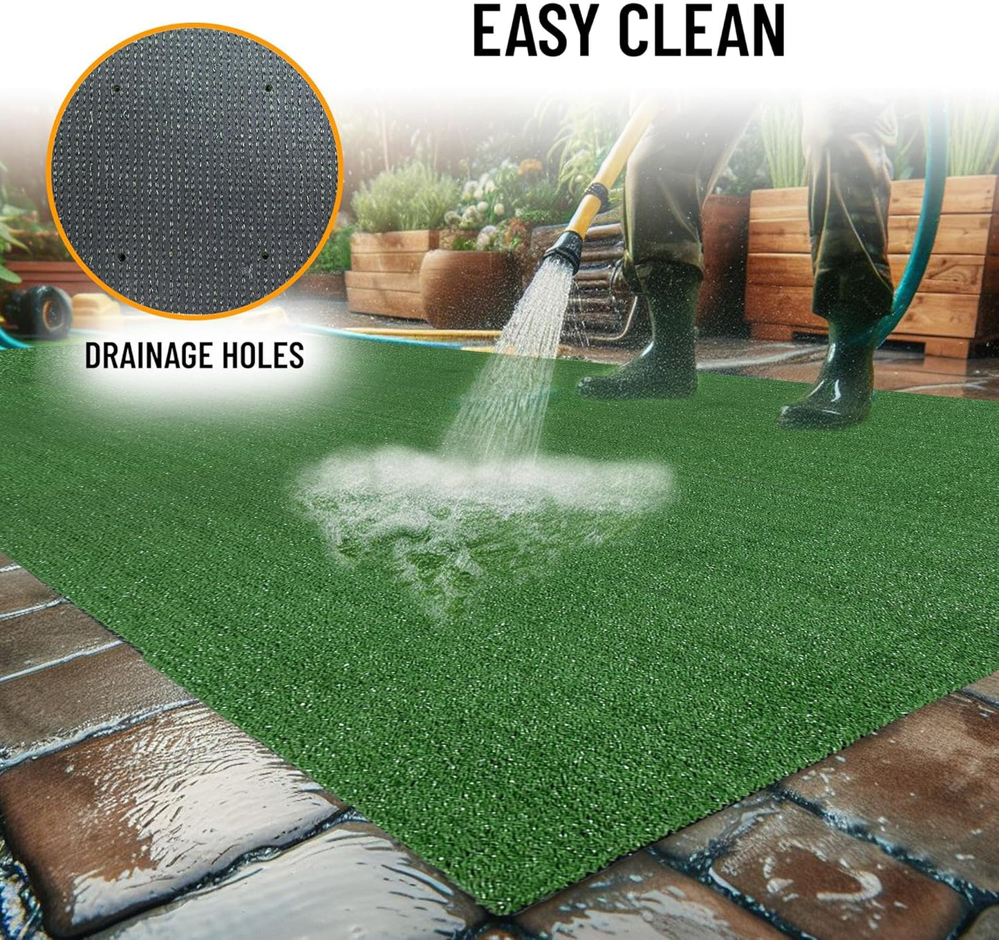 Ottomanson Artificial Grass Turf 2'7" x 16' Indoor Outdoor Faux Grass Rug with Drainage Holes, Customizable with Extra Long Size Options, Perfect for Patio Lawn Balcony Weddings Photoshoot Backdrop