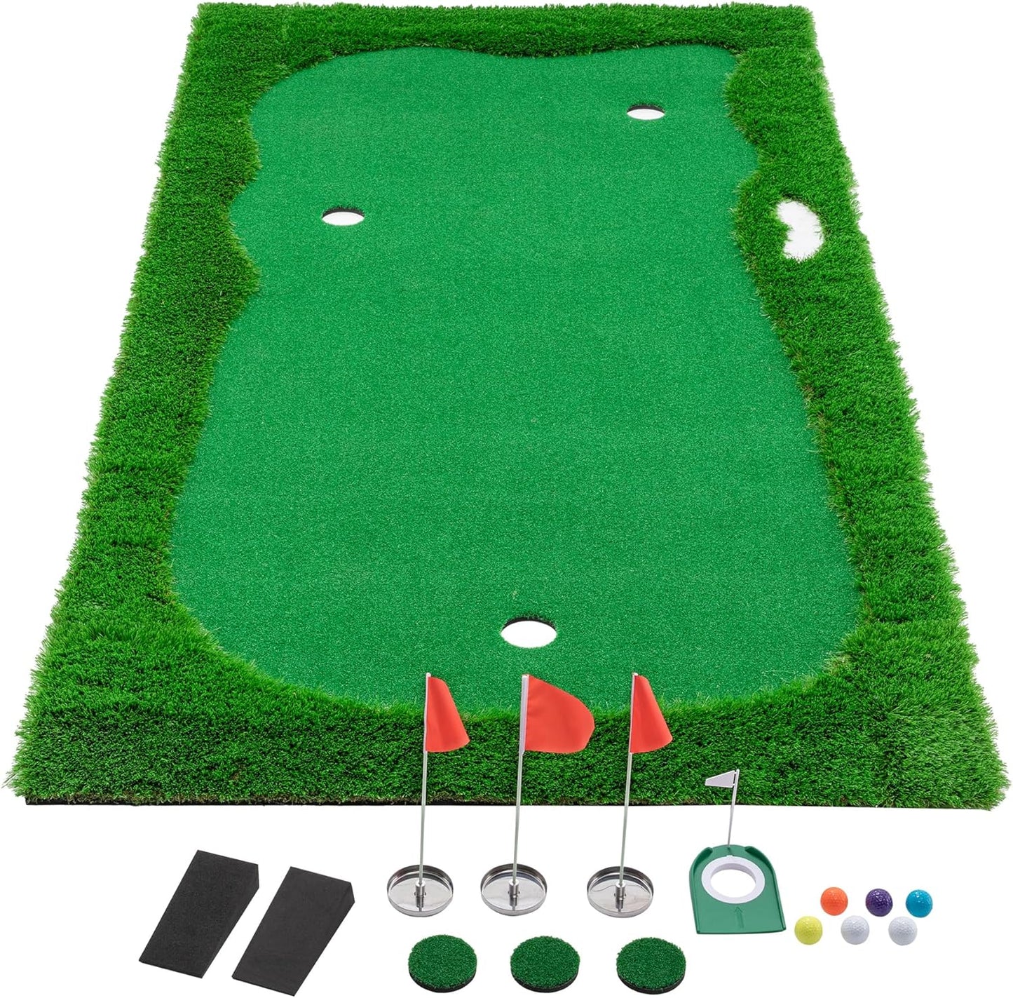 Golf Putting Green Mat Professional Practice Mat with Putter,Movable Golf Cup, Slope Pad Professional Practice Mat for Outdoor/Indoor Training