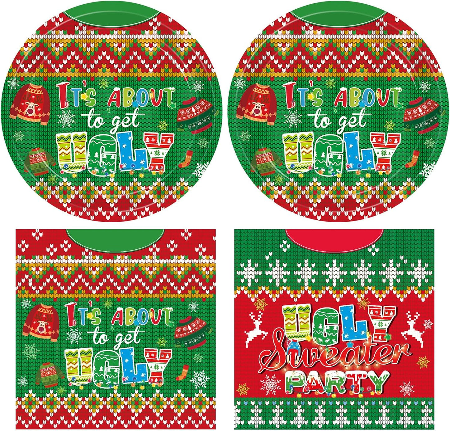 Ugly Sweater Party Decorations- 40 PCS Christmas Party Supplies Disposable Tableware Set Include Ugly Sweater Party Plates and Napkins,Xmas Tacky Sweater Decor Holiday Party Serves 20 Guests