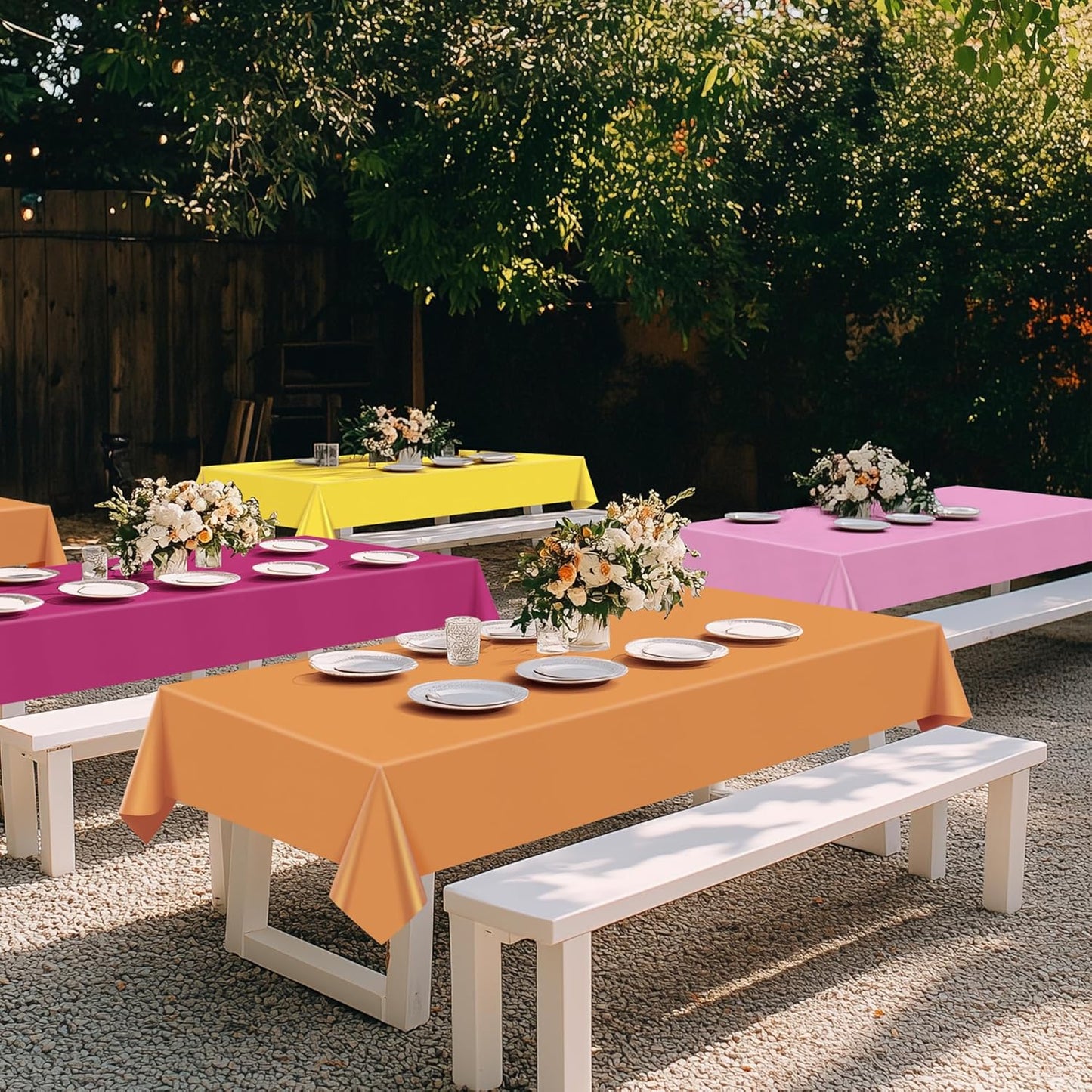 6 Pieces Pink & Orange Series Rectangle Tablecloth, 54x72" Solid Color Waterproof & Spillproof Disposable Plastic Table Cover, Durable Party Tablecloth for Dining, Buffet, Picnic, Outdoor Events