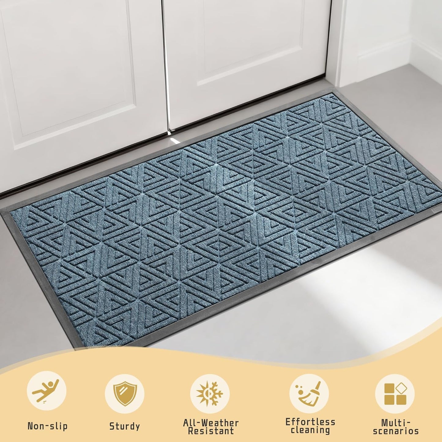 Yimobra Large Door Mat 47x24, All-Weather Waterproof Non-Slip Welcome Matt Outdoor, Heavy Duty Non Slip Doormat for Entryway for Patio and Garage Indoor, Easy Clean, Mix Blue