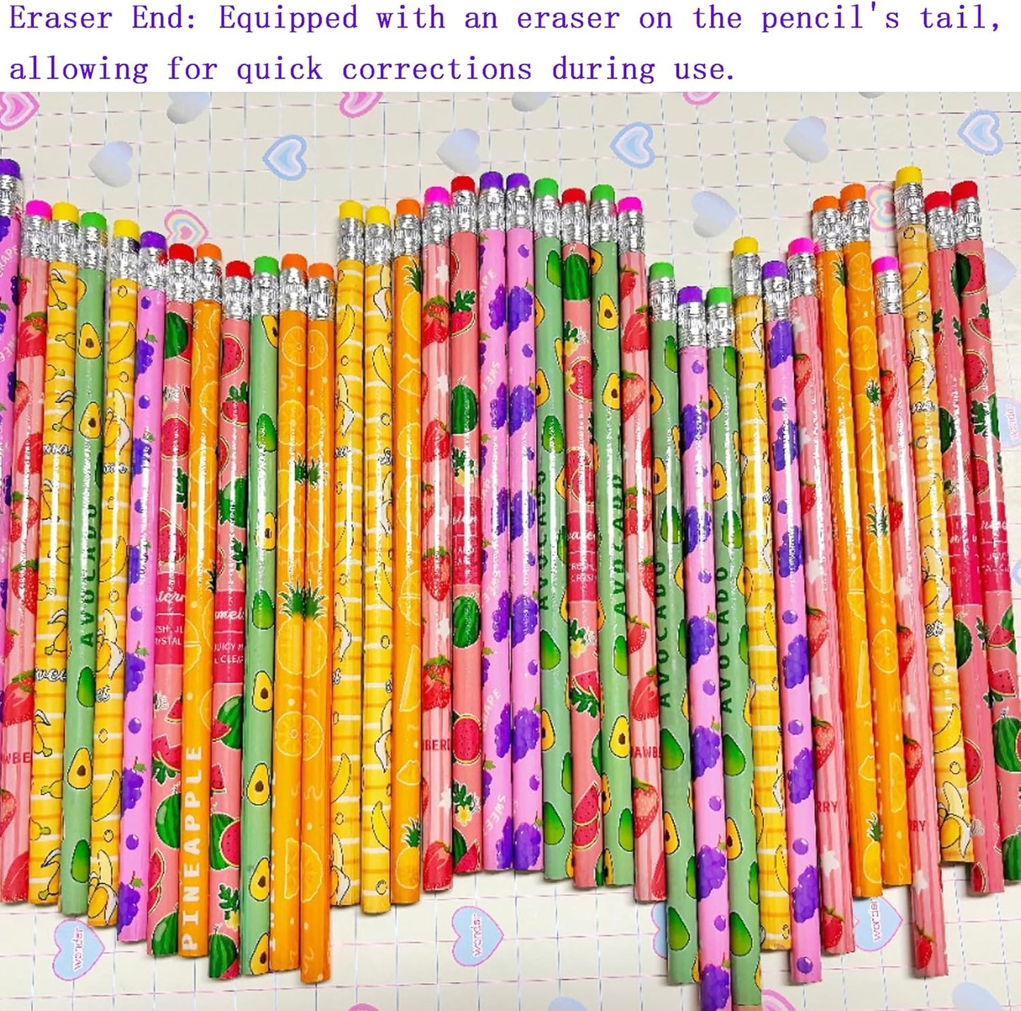 72PCS Corlorful Wooden cased Pencils for Kids with Erasers, Wood Wedding Golf for School,Drawing,Gift (72PCS) (Fruit, 72)