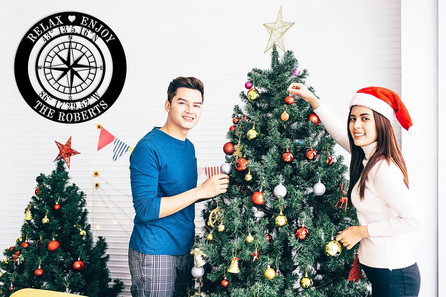 Custom Compass Metal Sign, Personalized Coordinates Sign, Nautical Wall Art, Custom Coordinates Wall Decor, Beach Lake House Decor