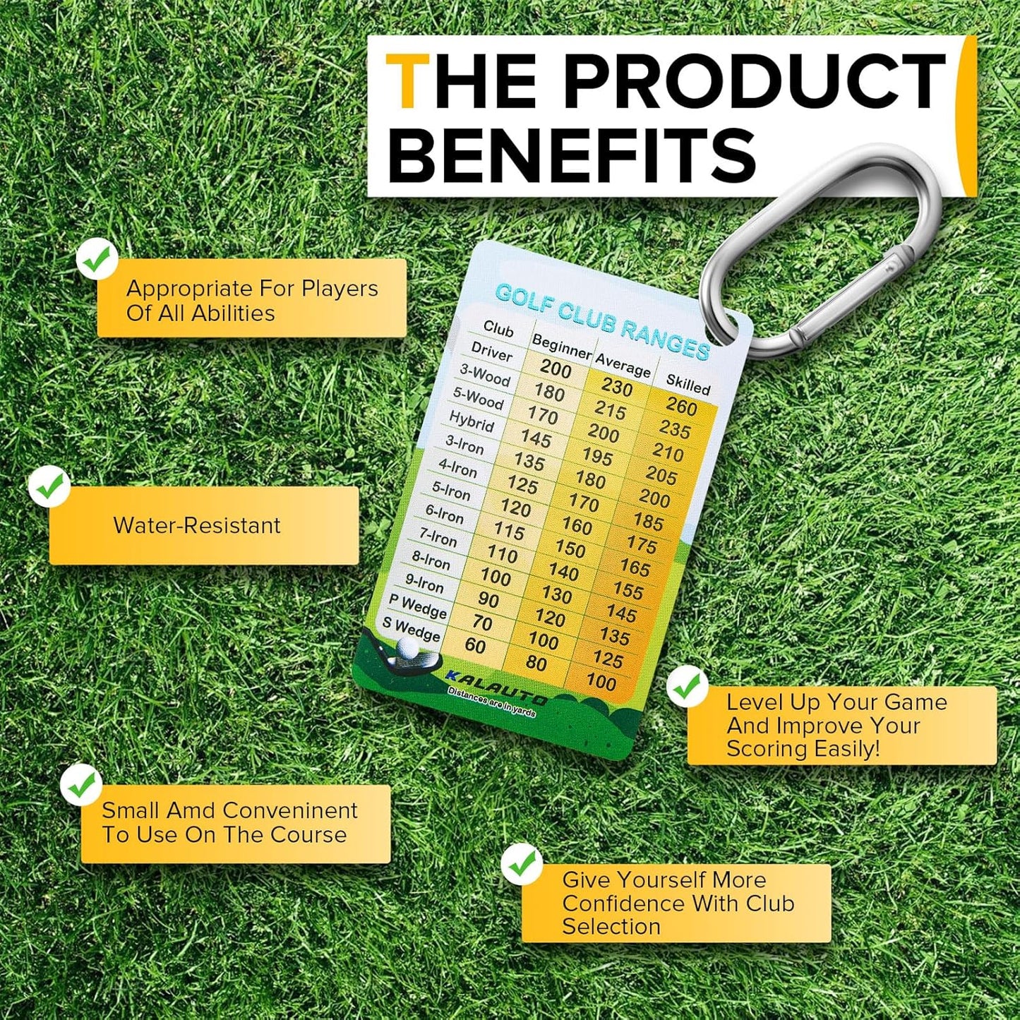 Golf Club Distance and Rules Card: Golf Club Bag Accessories - Golf Yardage Card for Men and Women Golf Club Range Chart Card Personalized Design Beginners Essentials Tool