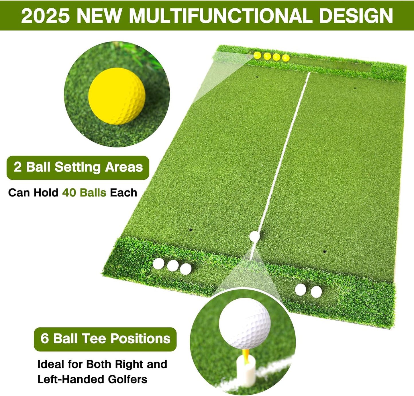 VIVITORY Golf Mat, 5x4ft Thickening Golf Hitting Mat, Outdoor & Indoor Golf Practice with 10 Golf Balls, 7 Golf Tees, Artificial Golf Turf Mat Practice Swing Mats for Backyard Garage Basement