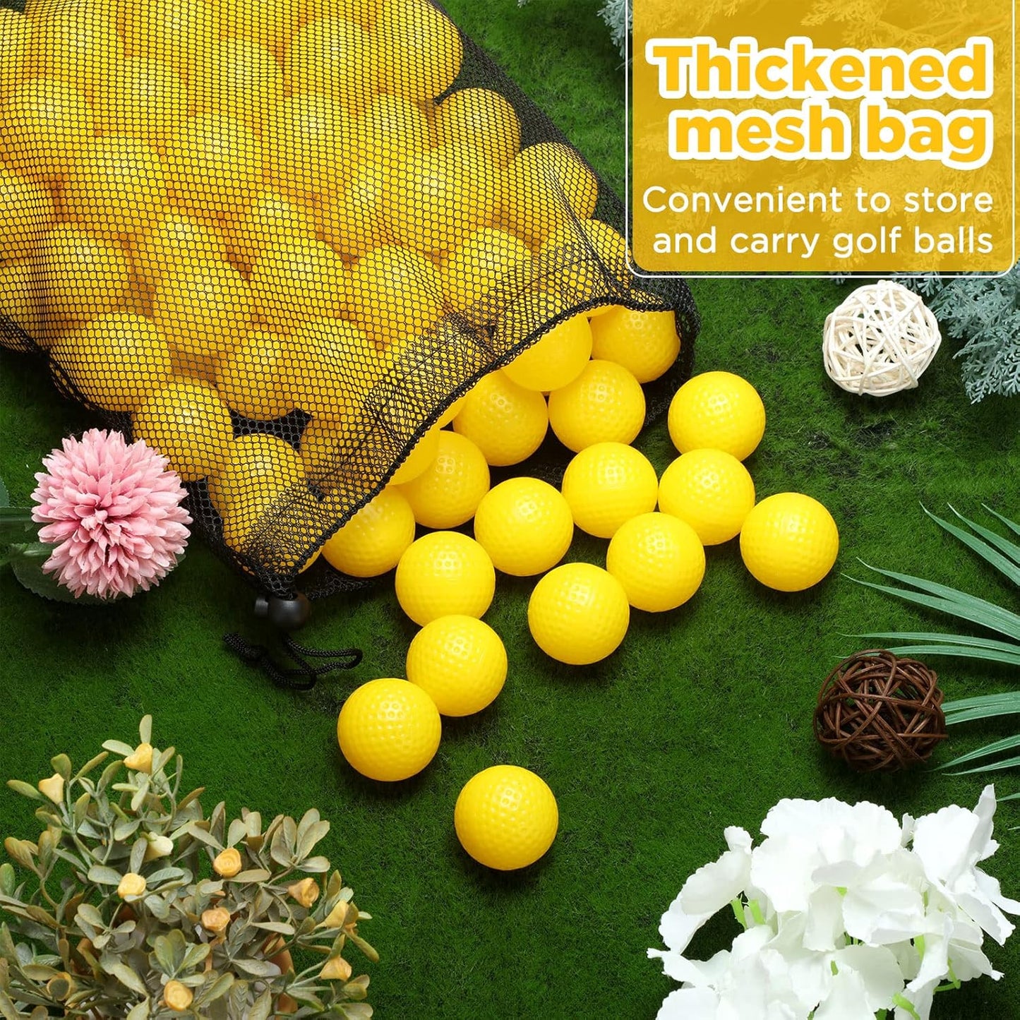 Yunsailing 120 Pcs Plastic Practice Golf Balls Bulk Hollow Training Golf Balls with 2 Pcs Mesh Drawstring Storage Bags for Indoor Outdoor Training and Practice