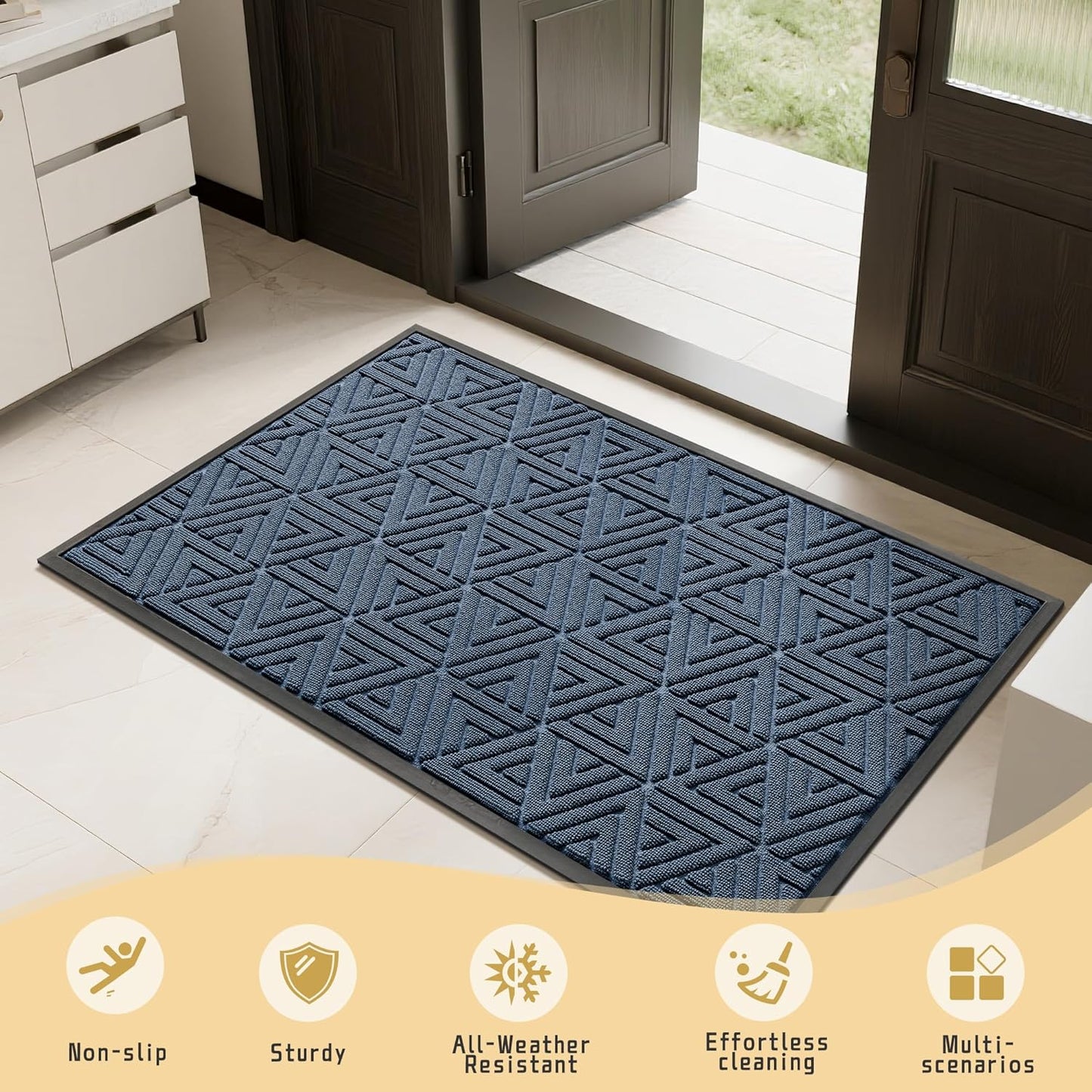 Yimobra Extra Large Door Mat 60x36, All-Weather Waterproof Non-Slip Welcome Matt Outdoor, Heavy Duty Non Slip Doormat for Entryway for Patio and Garage Indoor, Easy Clean, Blue