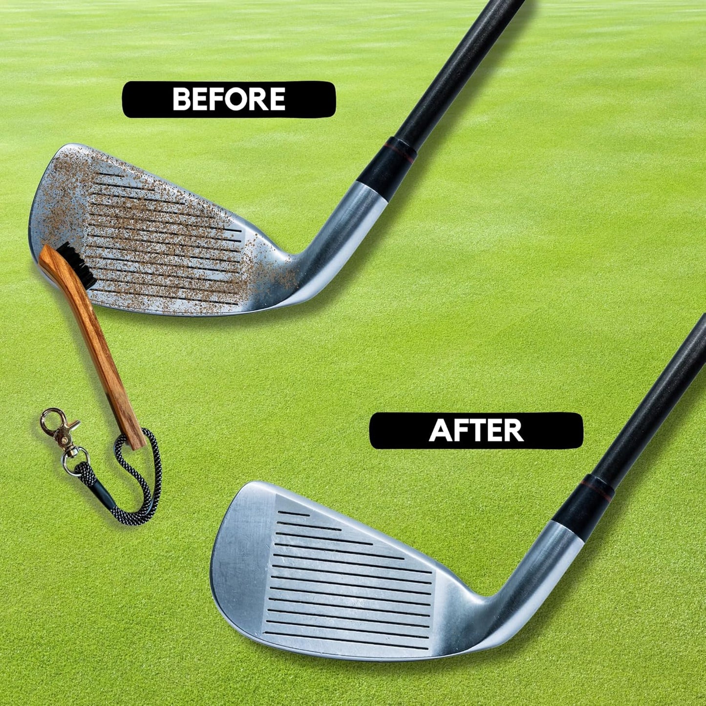 Golf Brush (2 Pack) - Cord and Clip Attachment for Bags and Carts, Club Cleaner Ideal for Woods and Irons - Golf Accesories for Men and Women